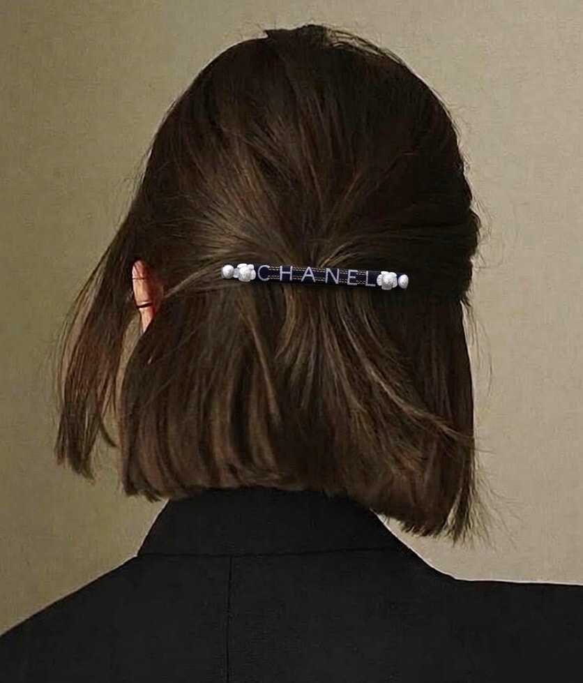 French Blue camellia pearl barrette