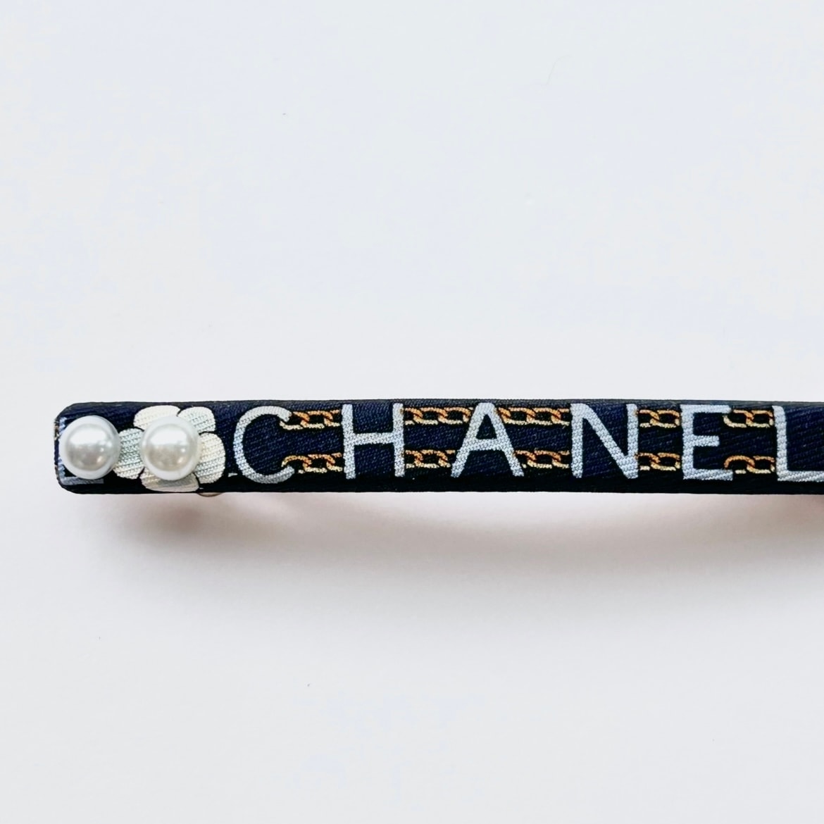 French Blue camellia pearl barrette