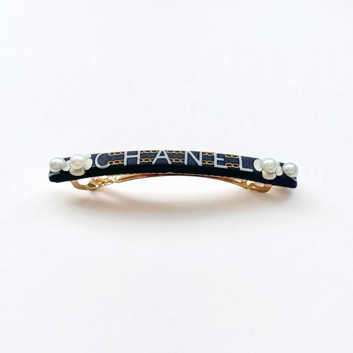 French Blue camellia pearl barrette