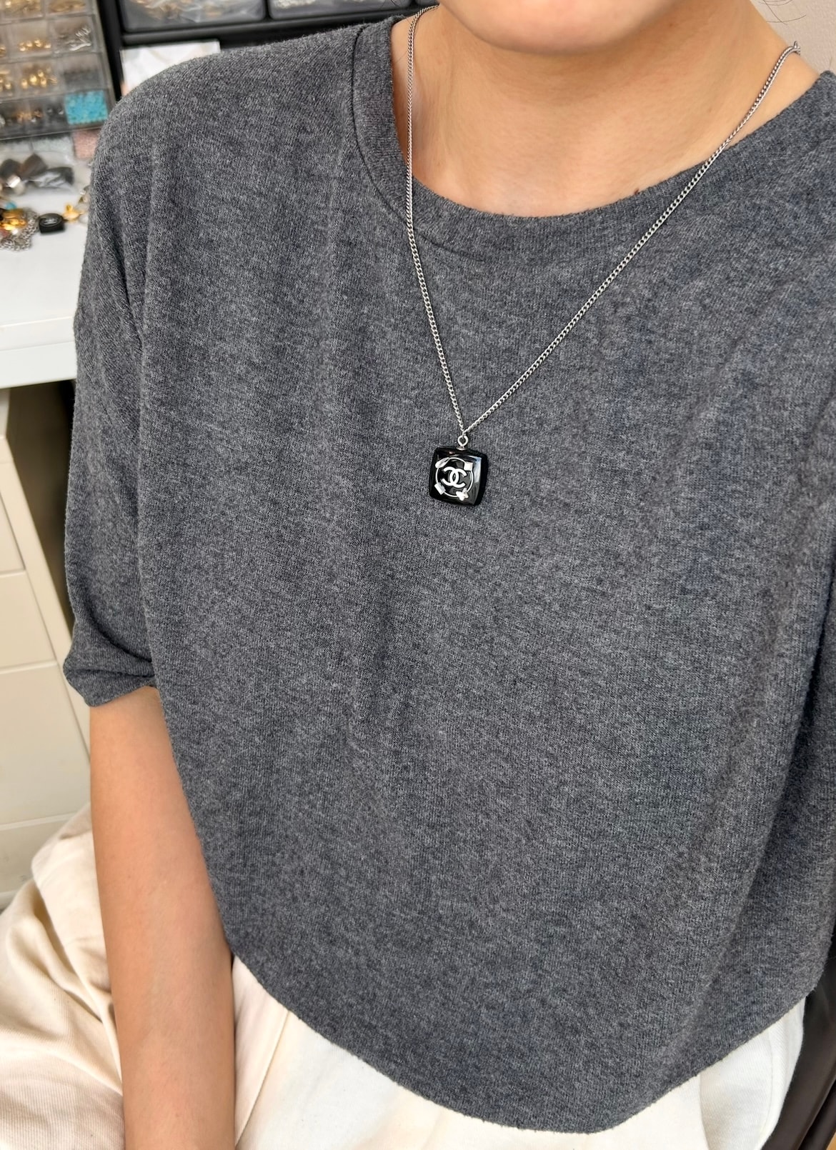 Cosmetic bedazzle square necklace