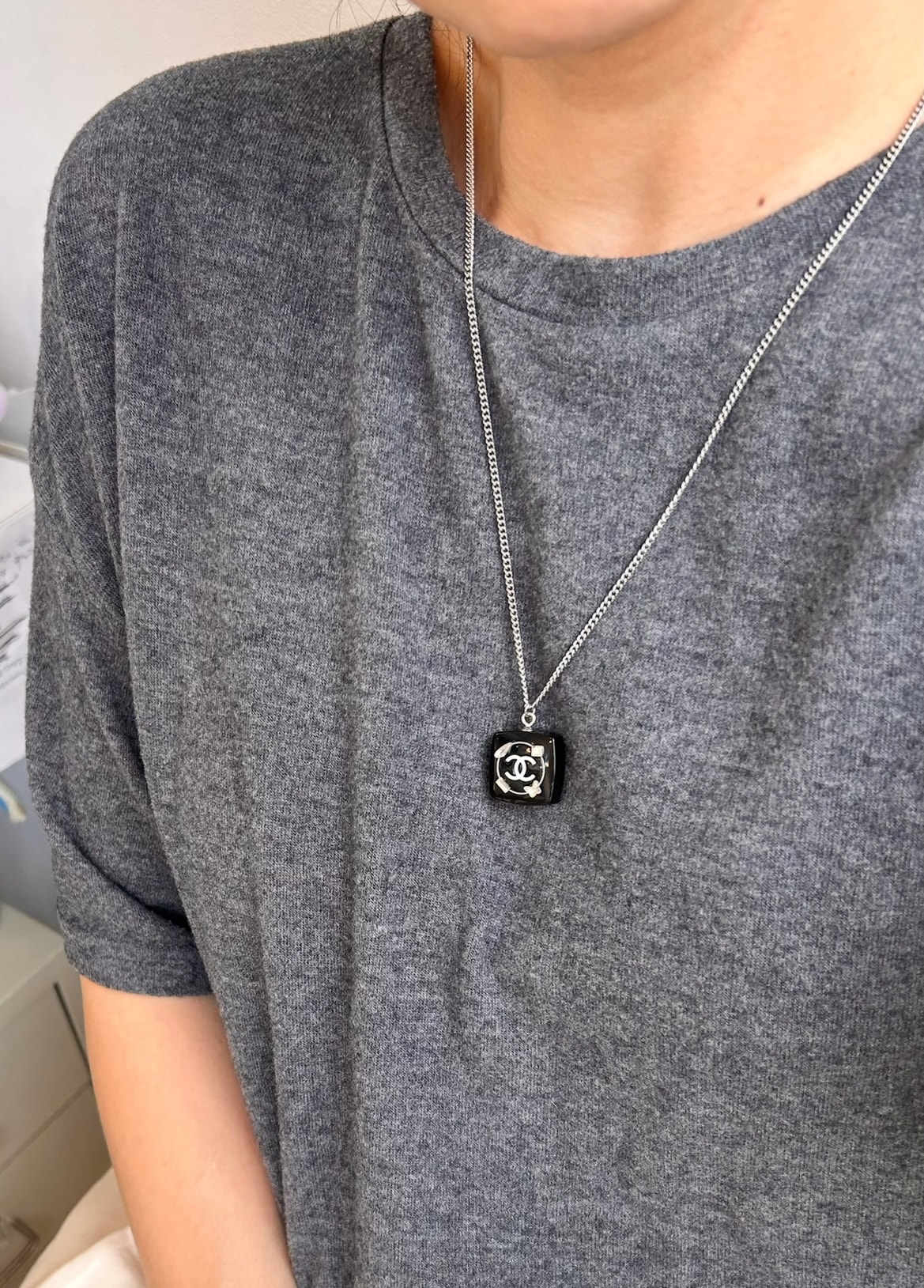 Cosmetic bedazzle square necklace