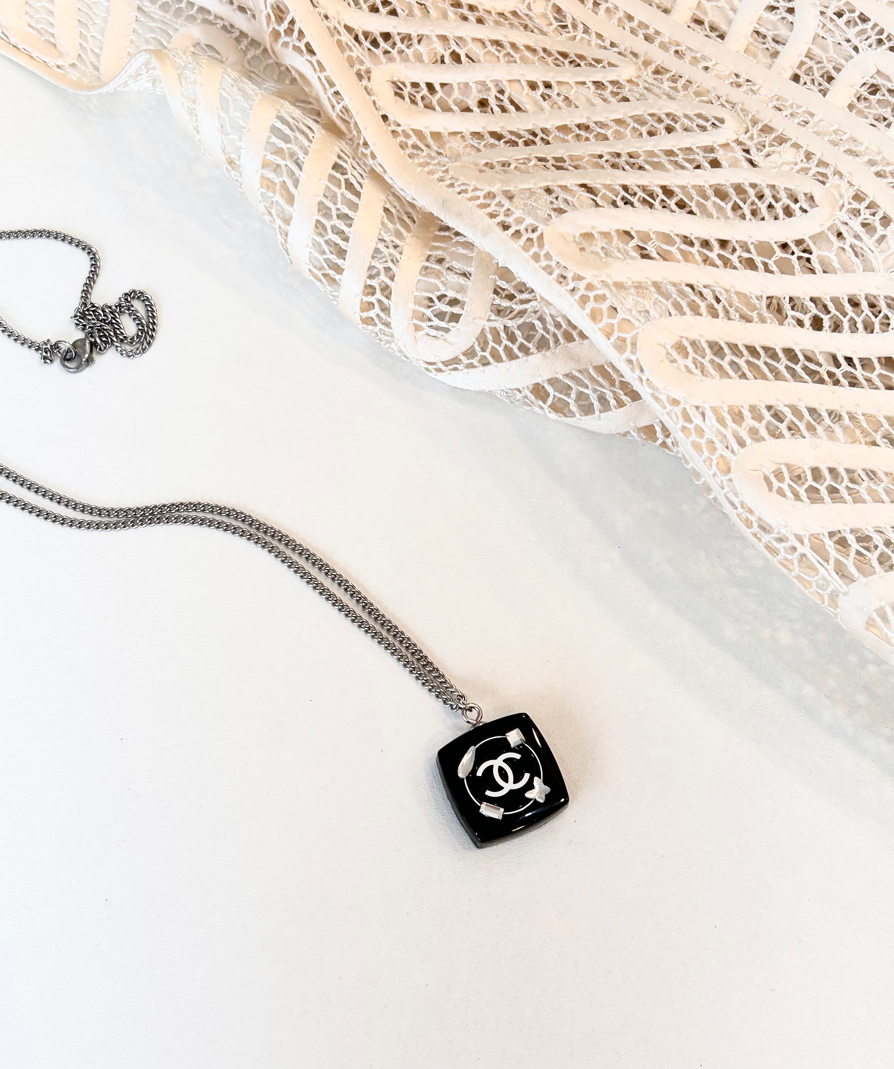 Cosmetic bedazzle square necklace