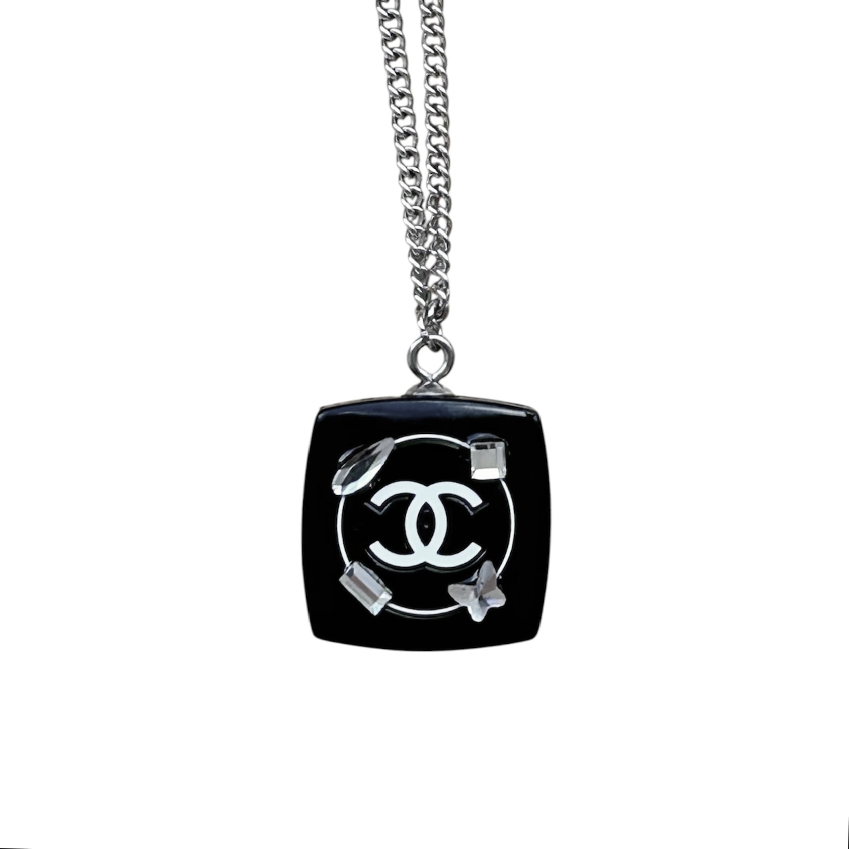 Cosmetic bedazzle square necklace