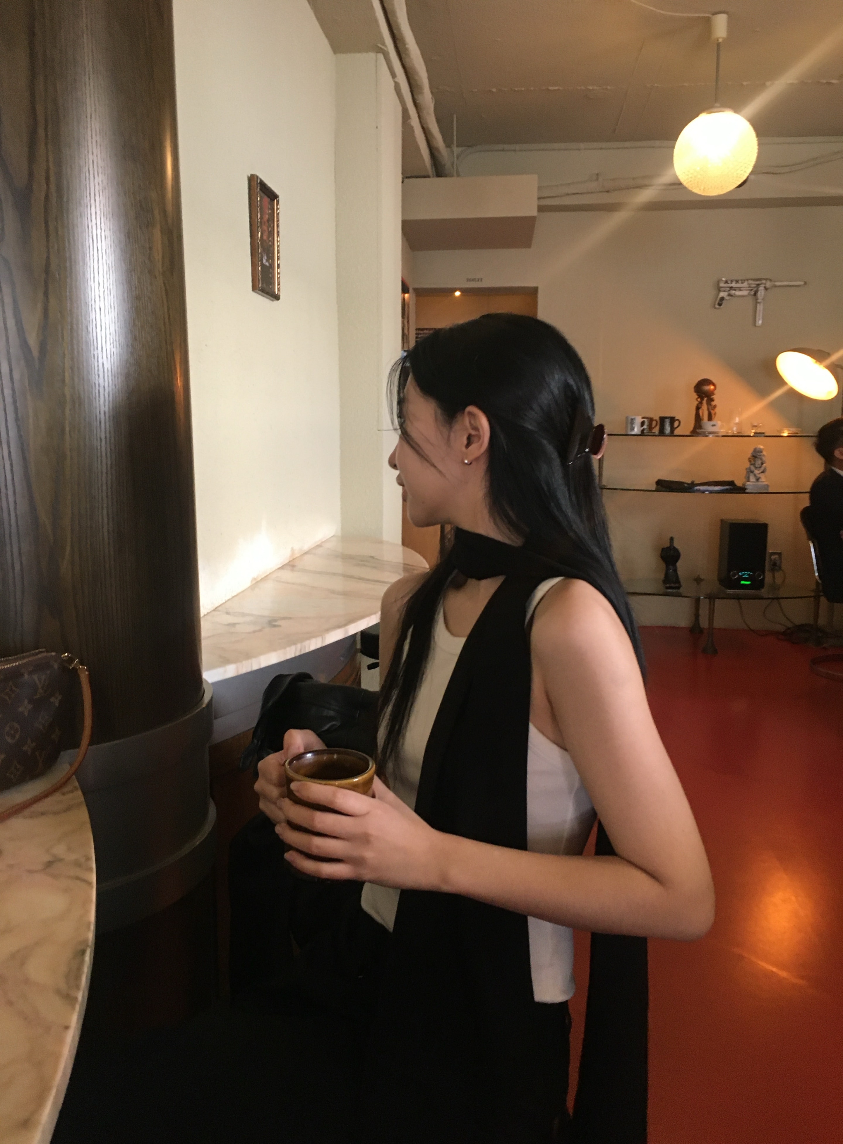 Black long satin scarf