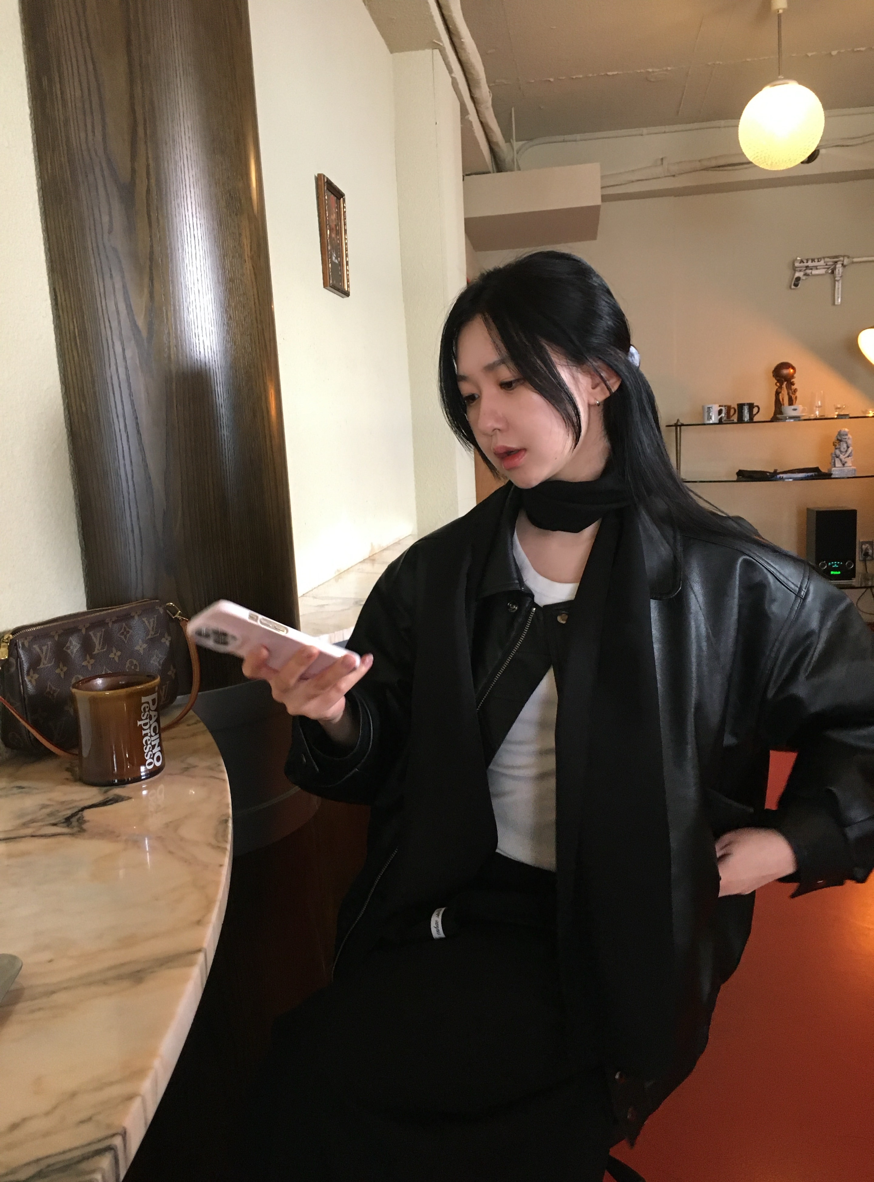 Black long satin scarf