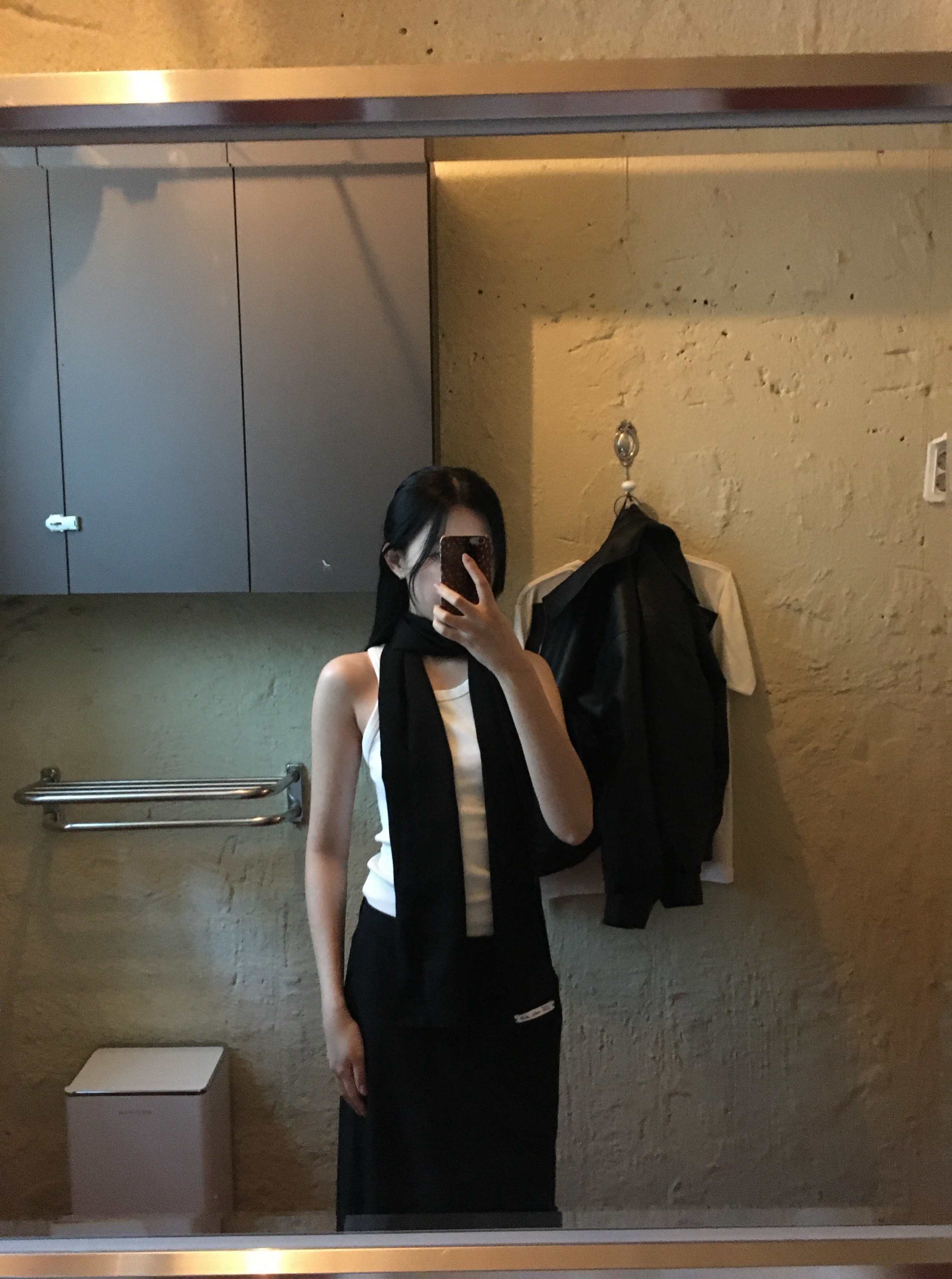 Black long satin scarf