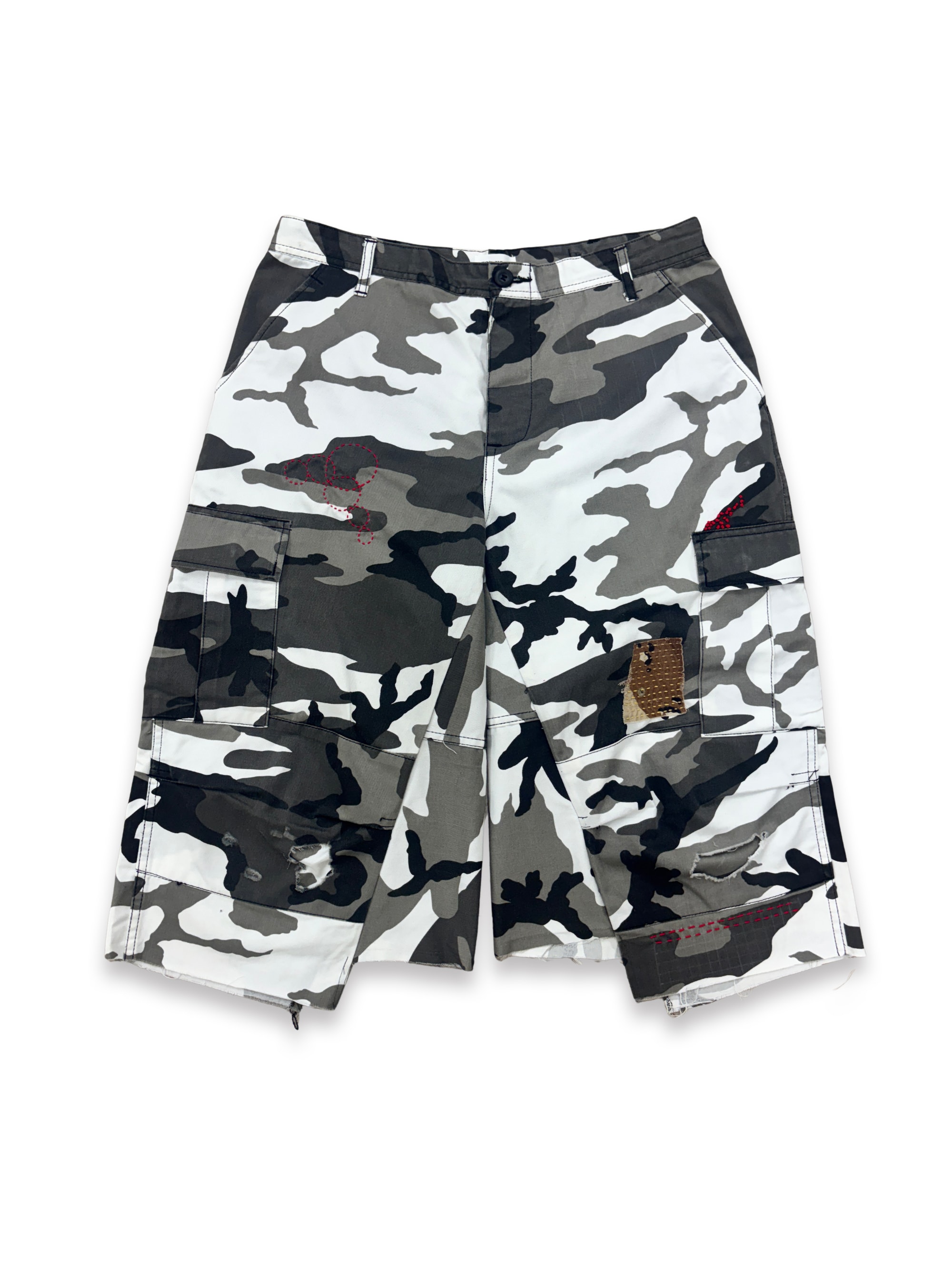 Distressed Sashiko Snow camo Bermuda _ 001