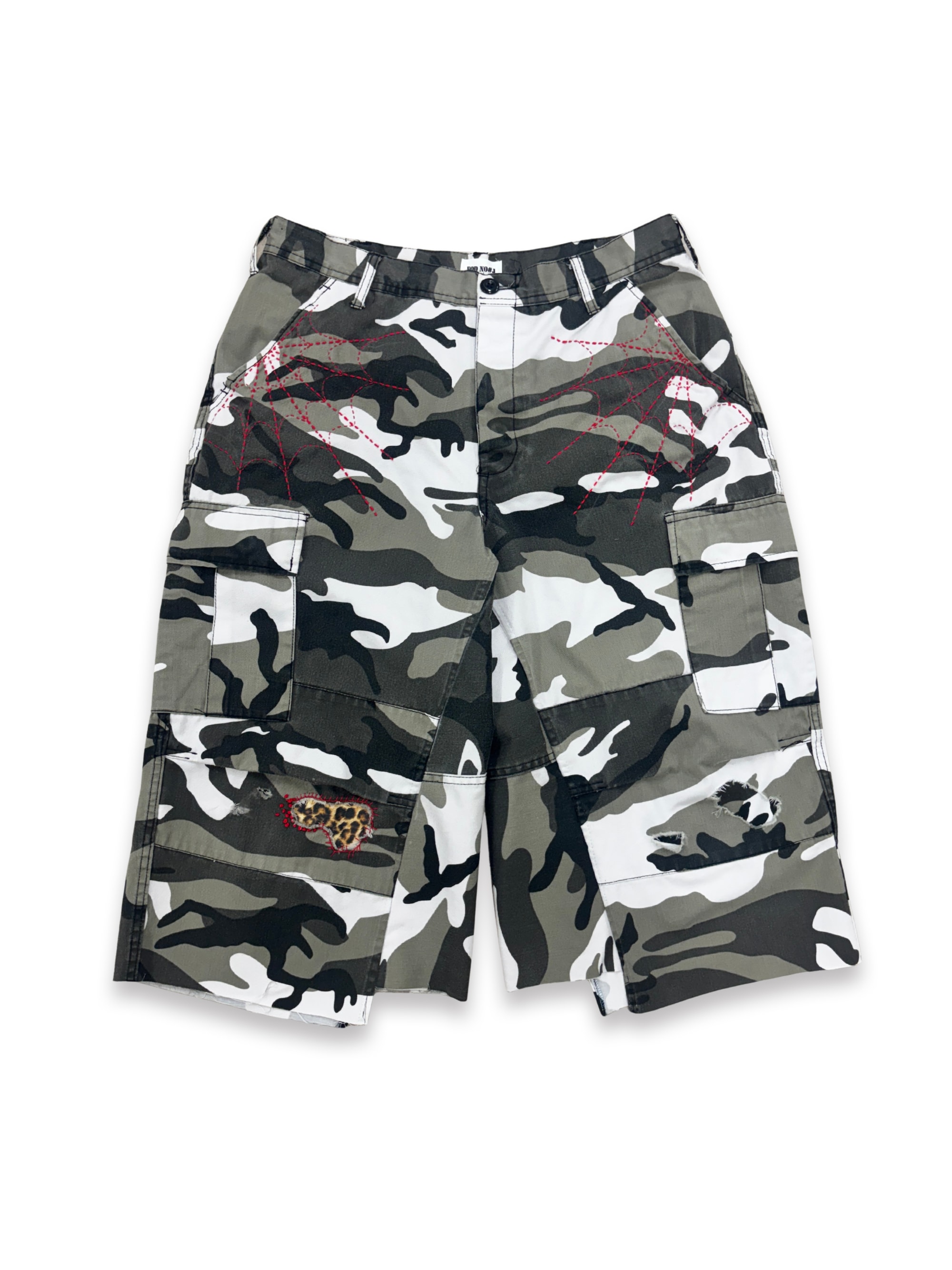 Distressed Sashiko Snow camo Bermuda _ 002
