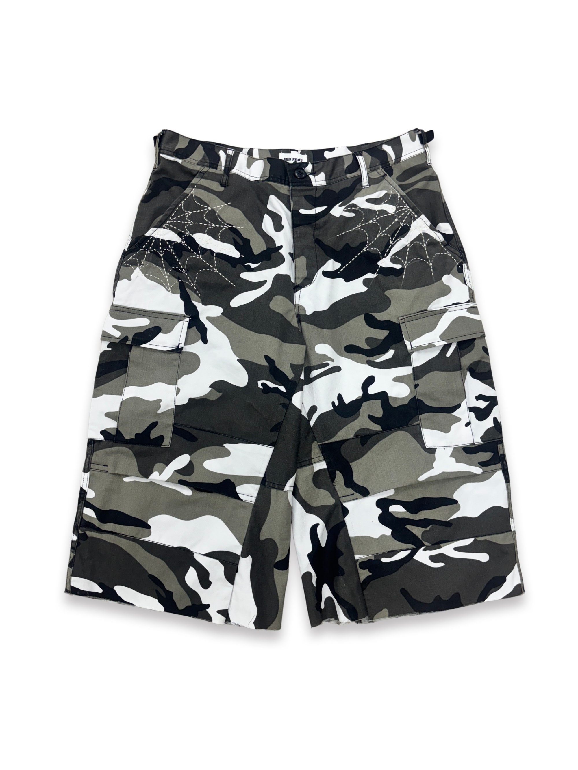 Distressed Sashiko Snow camo Bermuda _ 003