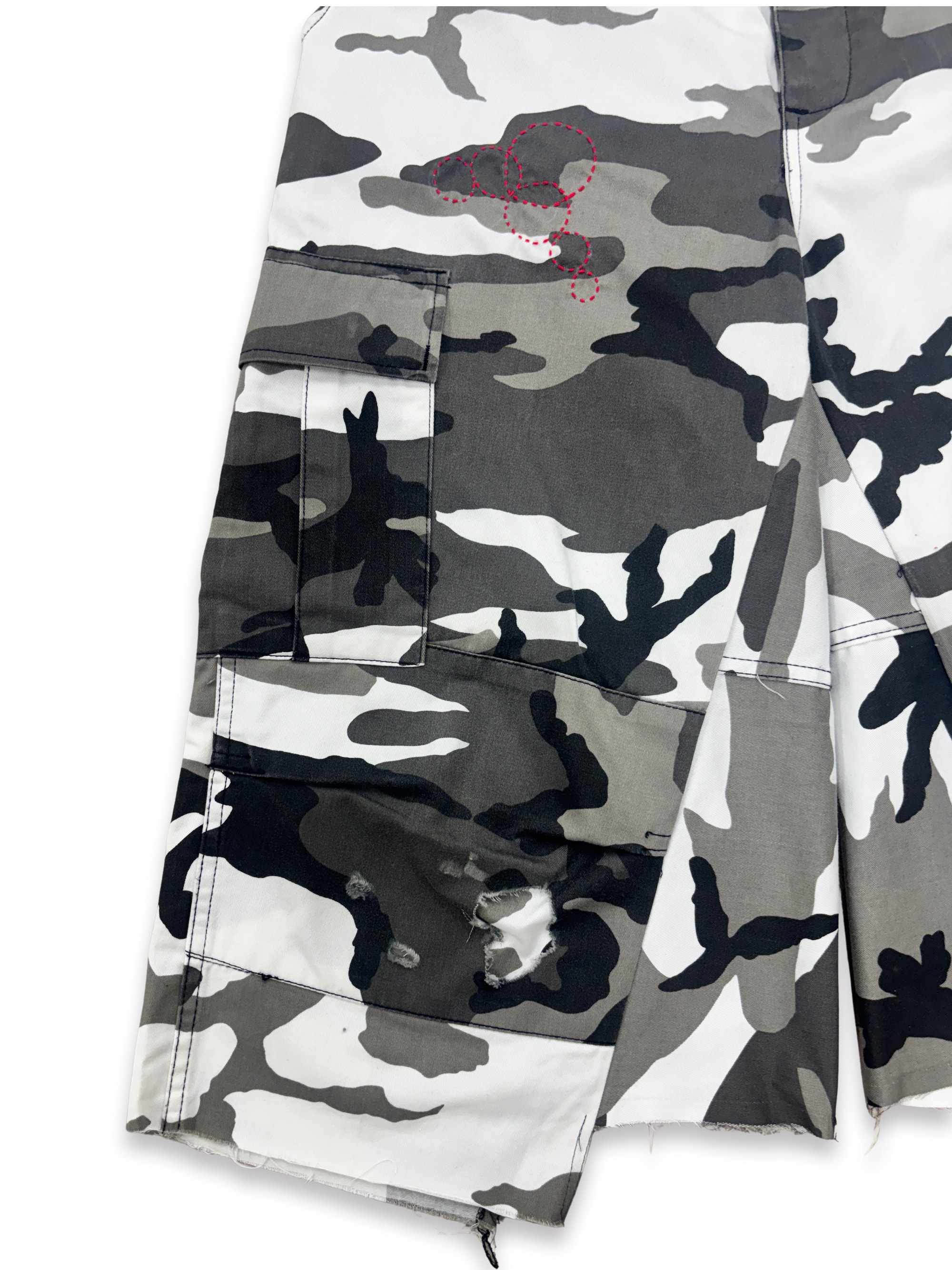 Distressed Sashiko Snow camo Bermuda _ 001