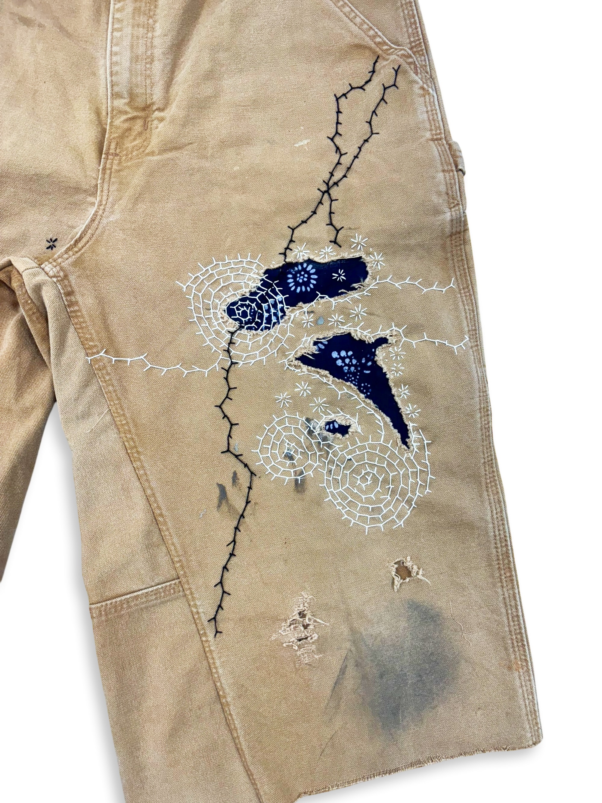 Vtg Carhartt Boro Sashiko Distressed Shorts . 002