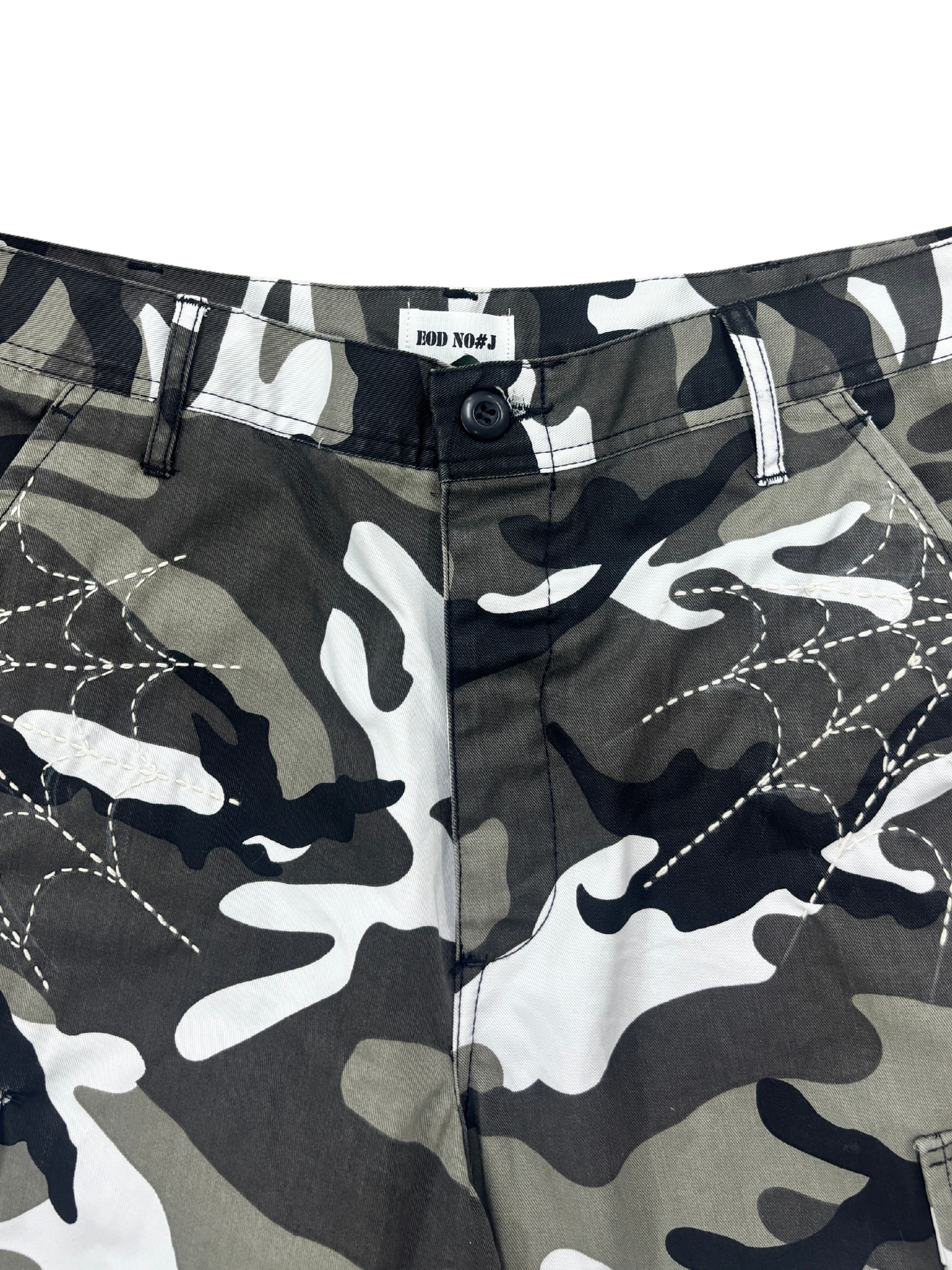 Distressed Sashiko Snow camo Bermuda _ 003