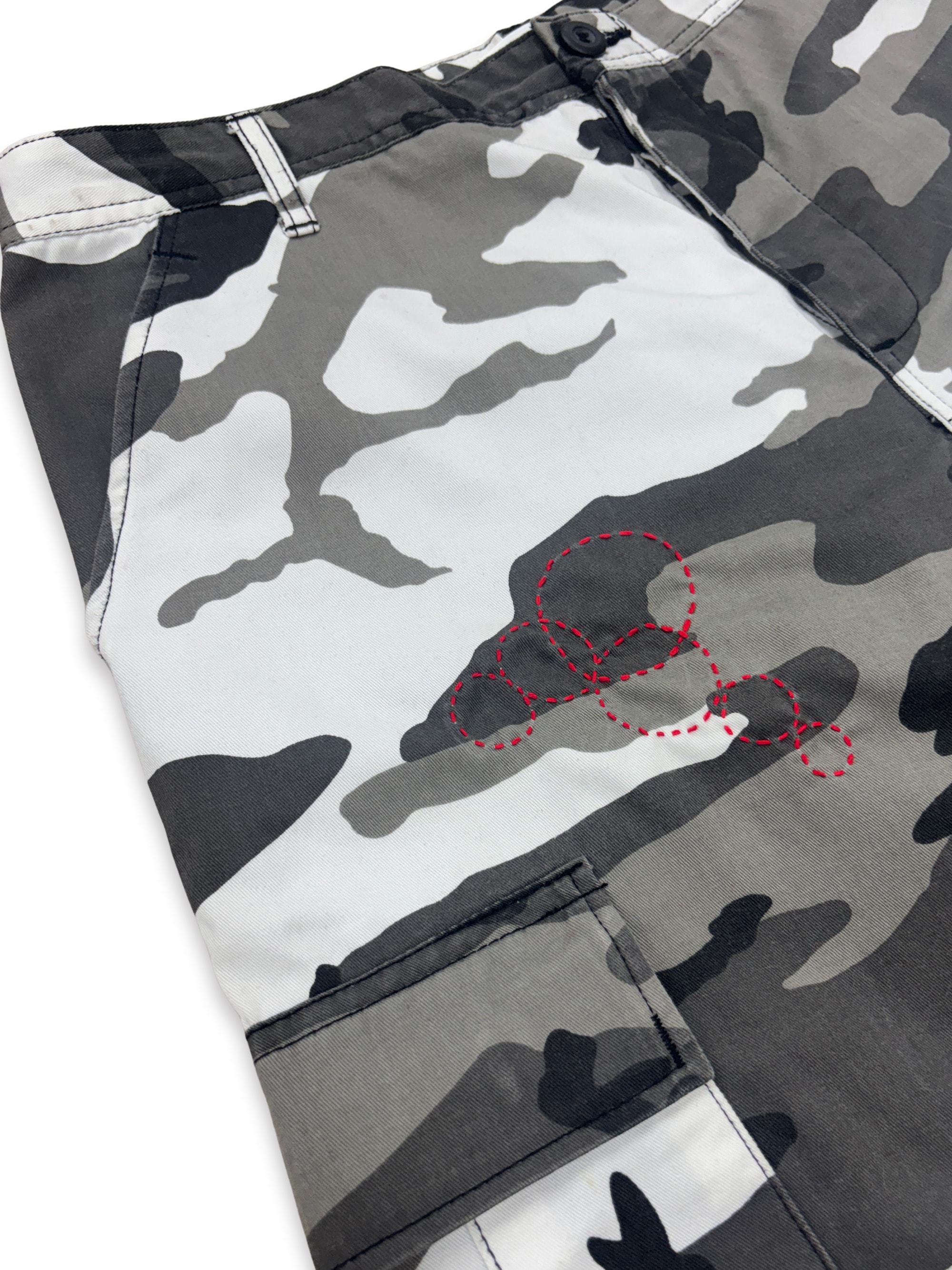 Distressed Sashiko Snow camo Bermuda _ 001
