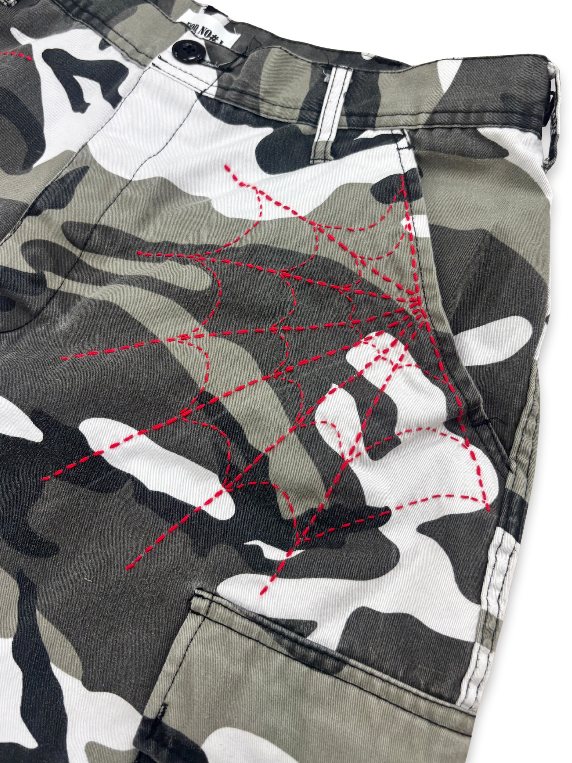 Distressed Sashiko Snow camo Bermuda _ 002