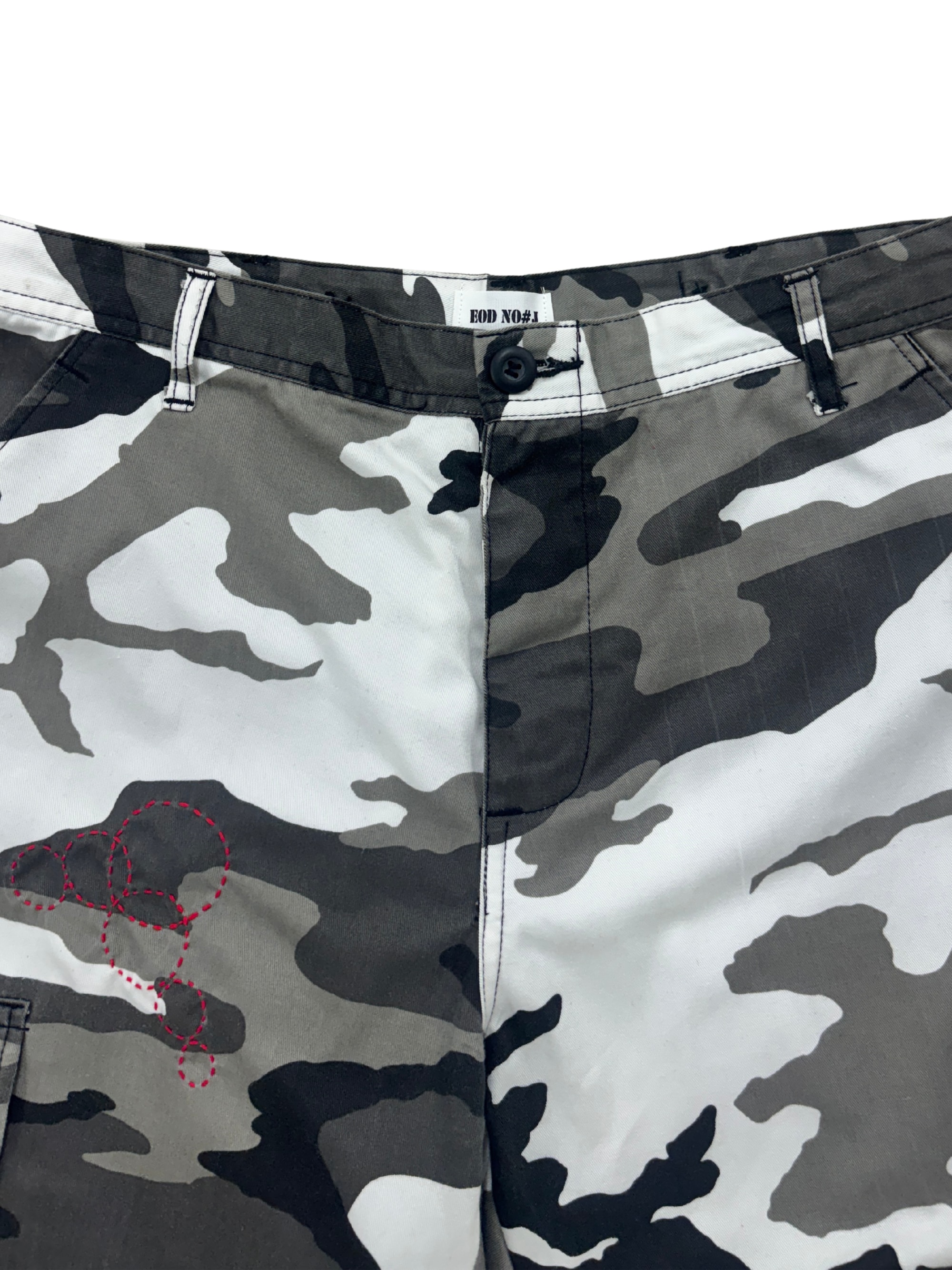 Distressed Sashiko Snow camo Bermuda _ 001