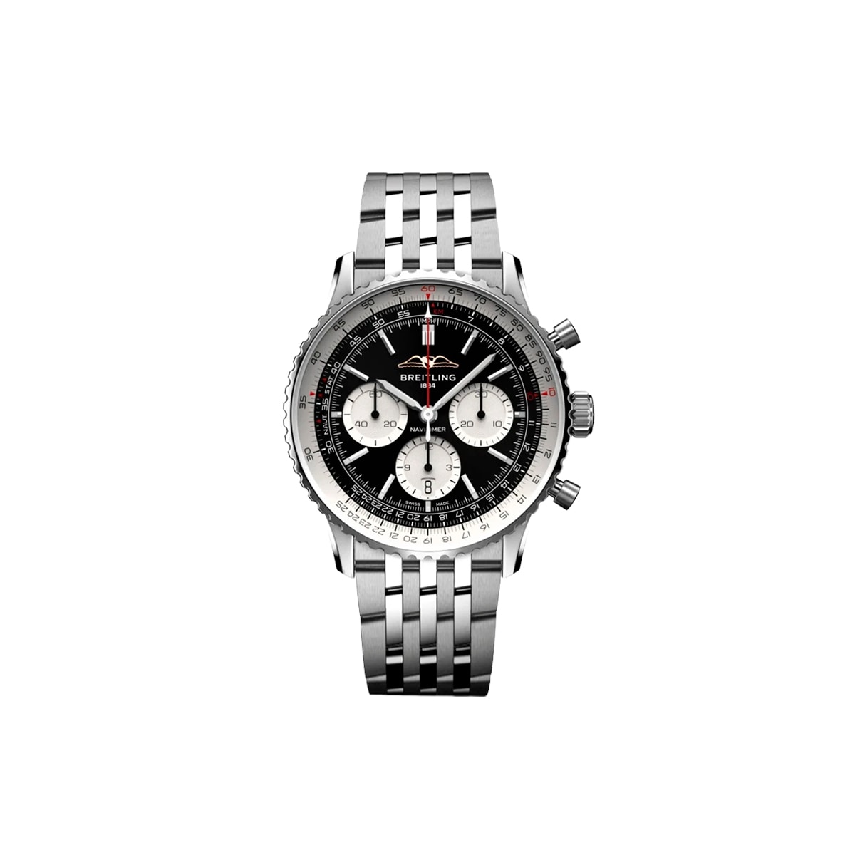 Breitling 네비타이머 크로노그래프 43 (스틸 | 블랙 다이얼 | 메탈 브레이슬릿)