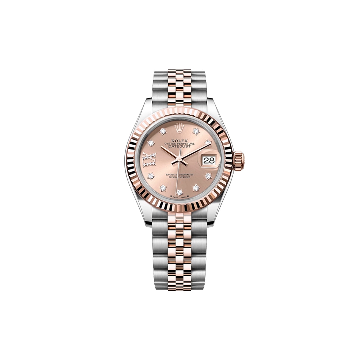 Rolex® Datejust 28 (28mm | 썬더스트 핑크 다이얼 | 스타/별 다이아 인덱스 | 로즈골드 | 플루쥬빌)