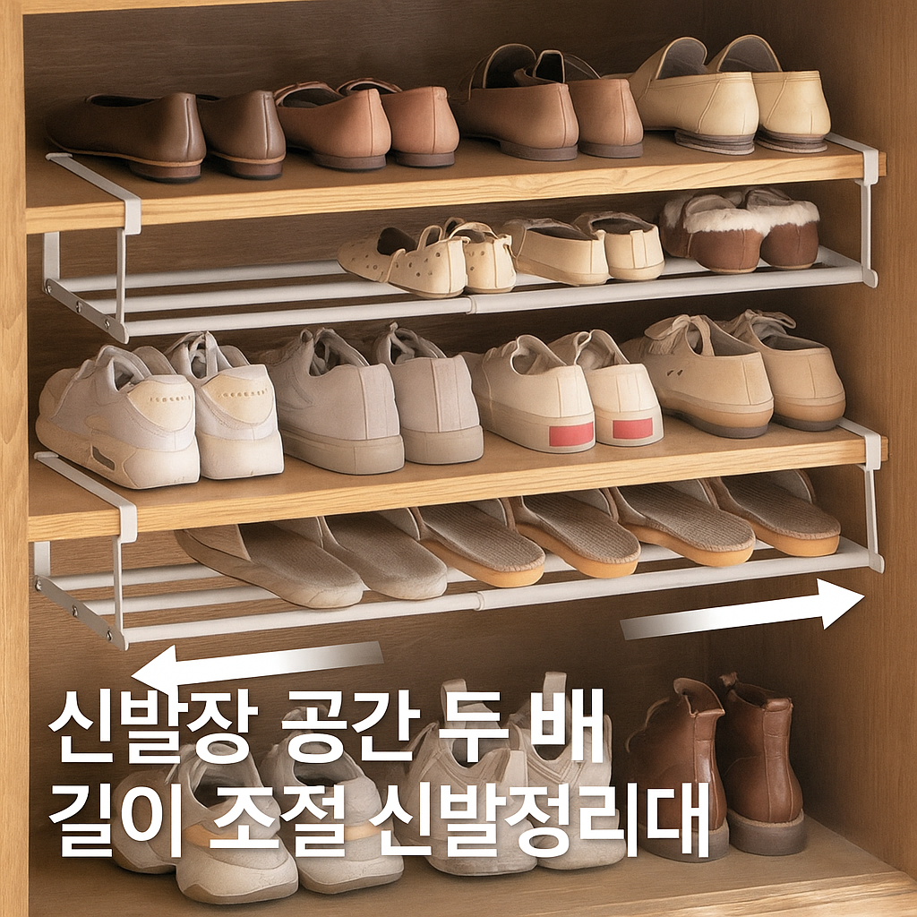좁은 현관 확장형 신발정리대 길이 조절 수납 선반 (오후 1시 마감 당일출고)
