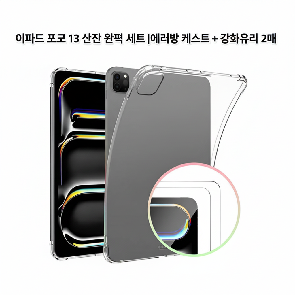 iPad Pro 13 M4 투명 젤리 케이스 에어쿠션 충격방지 강화유리 포함 (오후 3시 마감 당일출고)