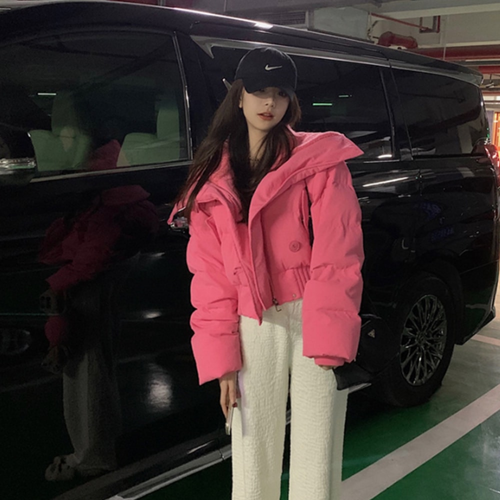 데일리룩 카라 패딩 경량 숏 패딩 외투 여성 루즈핏 점퍼 (오전 11시 마감 당일출고)