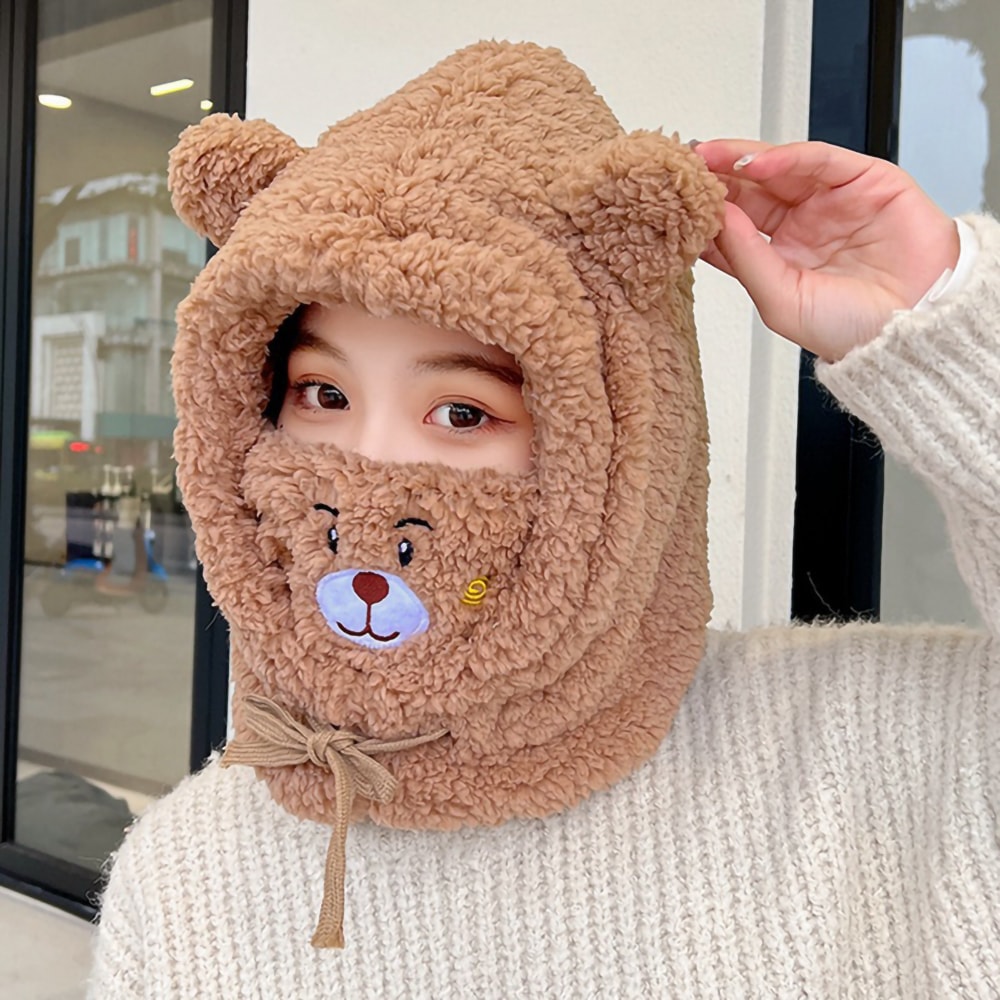 귀여운 곰돌이 캐릭터 뽀글이 방한모 목도리 일체형 바라클라바 (오후 12시 마감 당일출고)