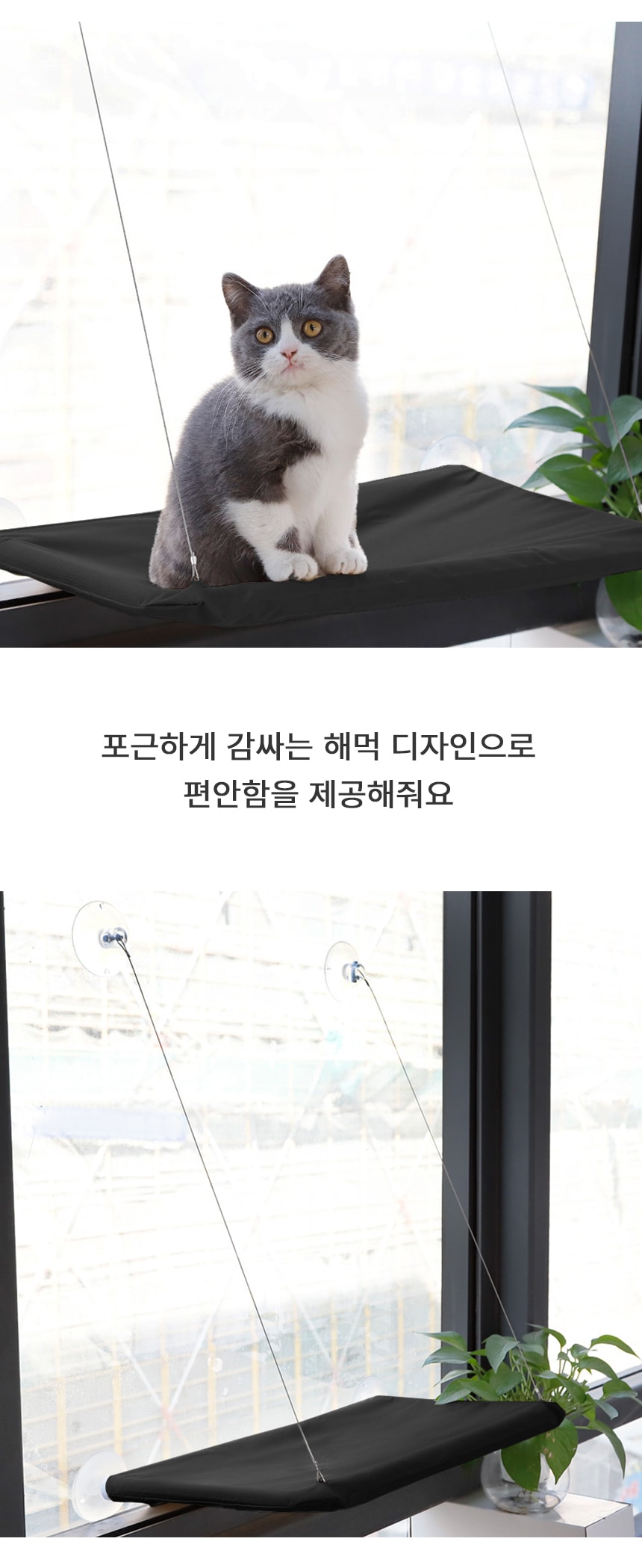 행사날 펫츄츄 무타공 고양이 창문 해먹, 강아지 고양이 일광욕 쉼터, 유리창 부착형 캣타워, 고양이 전망대