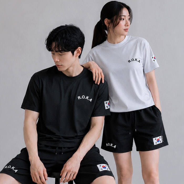 행사날 로카 ROKA 아미 반팔 티셔츠 숏팬츠 세트 쿨 스포츠 기능성 활동복 [오후 3시 전 당일배송]