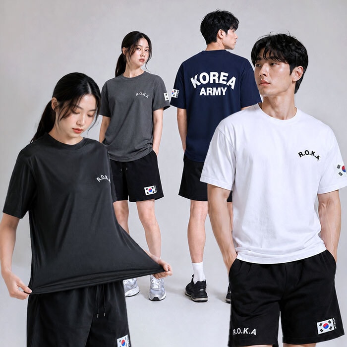 행사날 로카 ROKA 아미 반팔 티셔츠 숏팬츠 세트 쿨 스포츠 기능성 활동복 [오후 3시 전 당일배송]