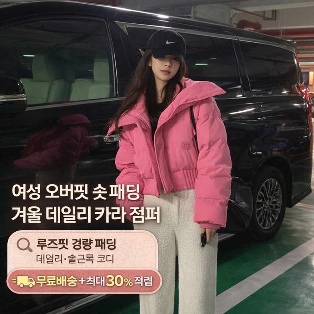 데일리룩 카라 패딩 경량 숏 패딩 외투 여성 루즈핏 점퍼 (오전 11시 마감 당일출고)