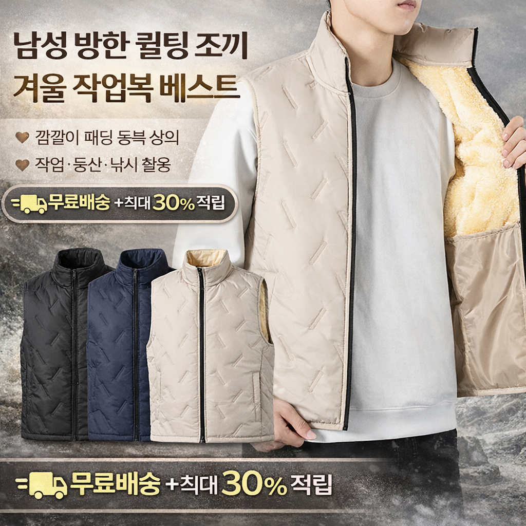 남자 깔깔이 조끼 등산 낚시 작업용 베스트 경량 패딩 (오후 2시 마감 당일출고)