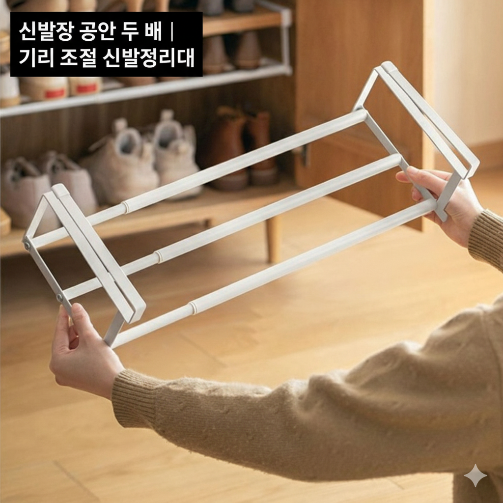 좁은 현관 확장형 신발정리대 길이 조절 수납 선반 (오후 1시 마감 당일출고)