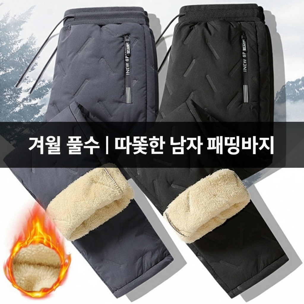 남자 패딩 바지 & 융털 방한 바지 (극한 보온 남성 기모 겨울 팬츠 트레이닝복) - 행사날
