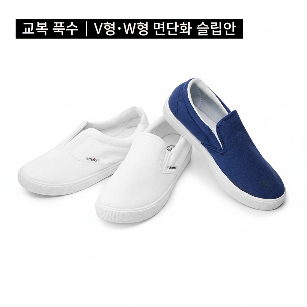남녀공용 학생 면단화 교복 슬립온 V라인 W라인 데일리 슈즈 (오후 1시 마감 당일출고)