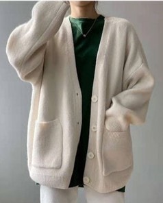 여성 루즈핏 브이넥 울 가디건 데일리 오버핏 가을 겨울 니트 (오전 10시 마감 당일출고)