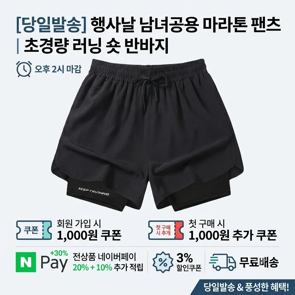 [당일발송] 행사날 남녀공용 마라톤 팬츠 초경량 러닝 숏 반바지 (오후 2시 마감)