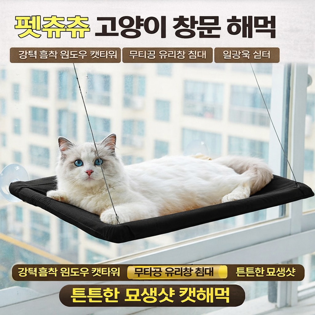 무타공 유리창 침대 펫츄츄 고양이 창문 해먹 일광욕 쉼터 캣타워 (오후 1시 마감 당일출고)