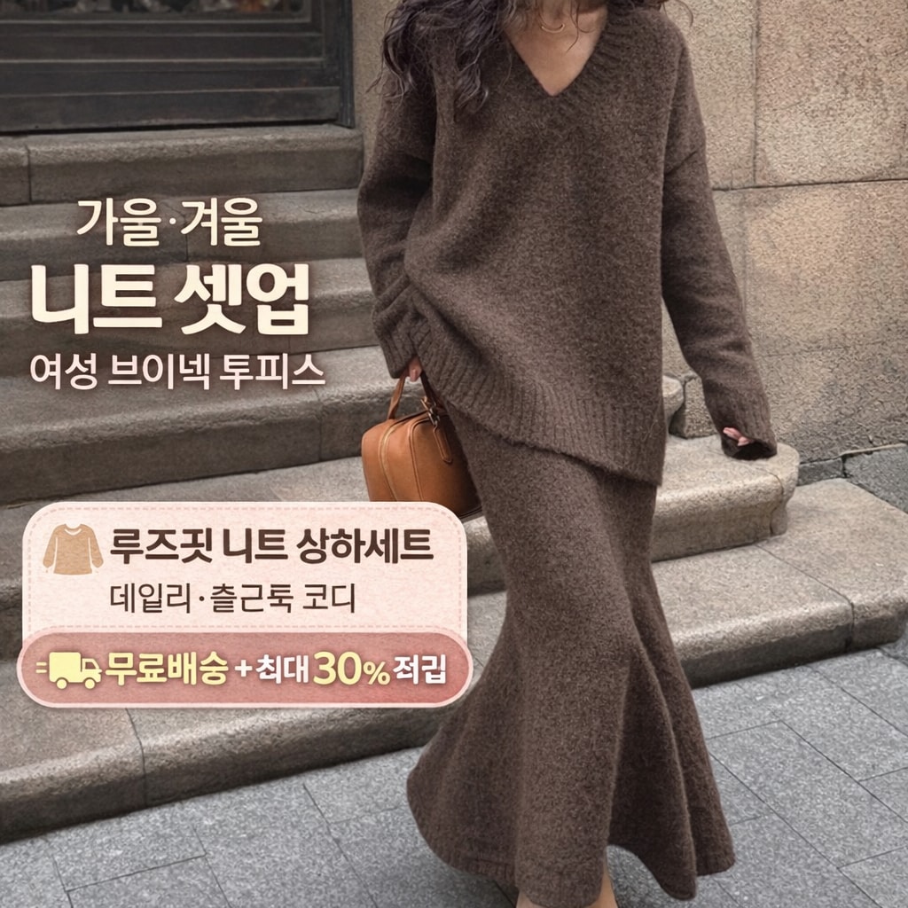 [행사날] 여성 브이넥 니트 상하세트 스커트 투피스 가을 겨울 루즈핏 셋업 ⚡당일발송