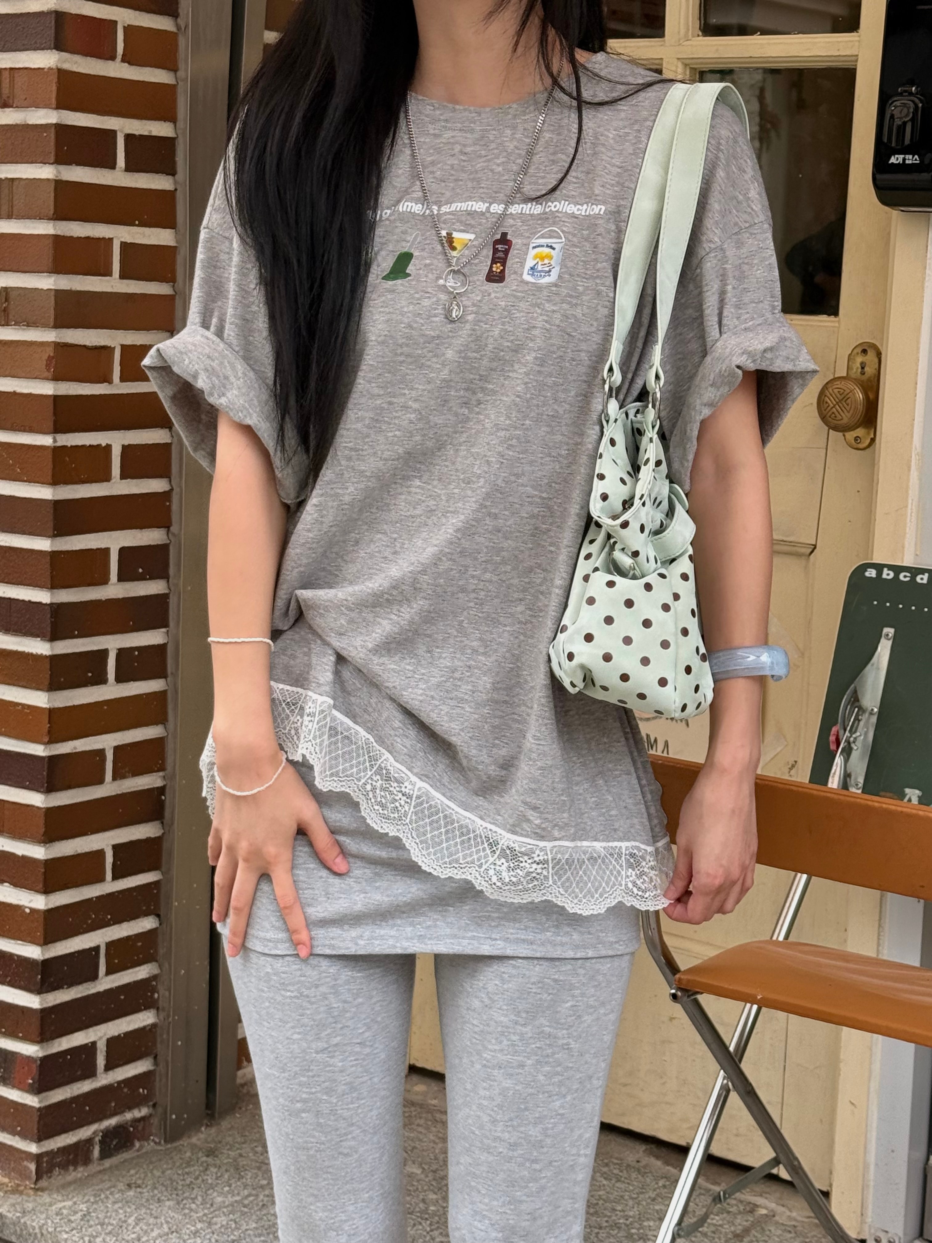 26ss 걸스 레이스 오버핏 반팔티