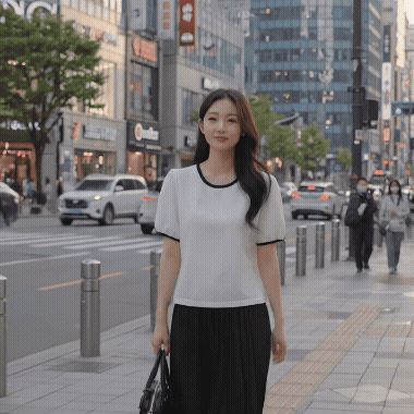 꾸안꾸 프렌치 무드 배색 반팔 블라우스 데일리 오피스룩