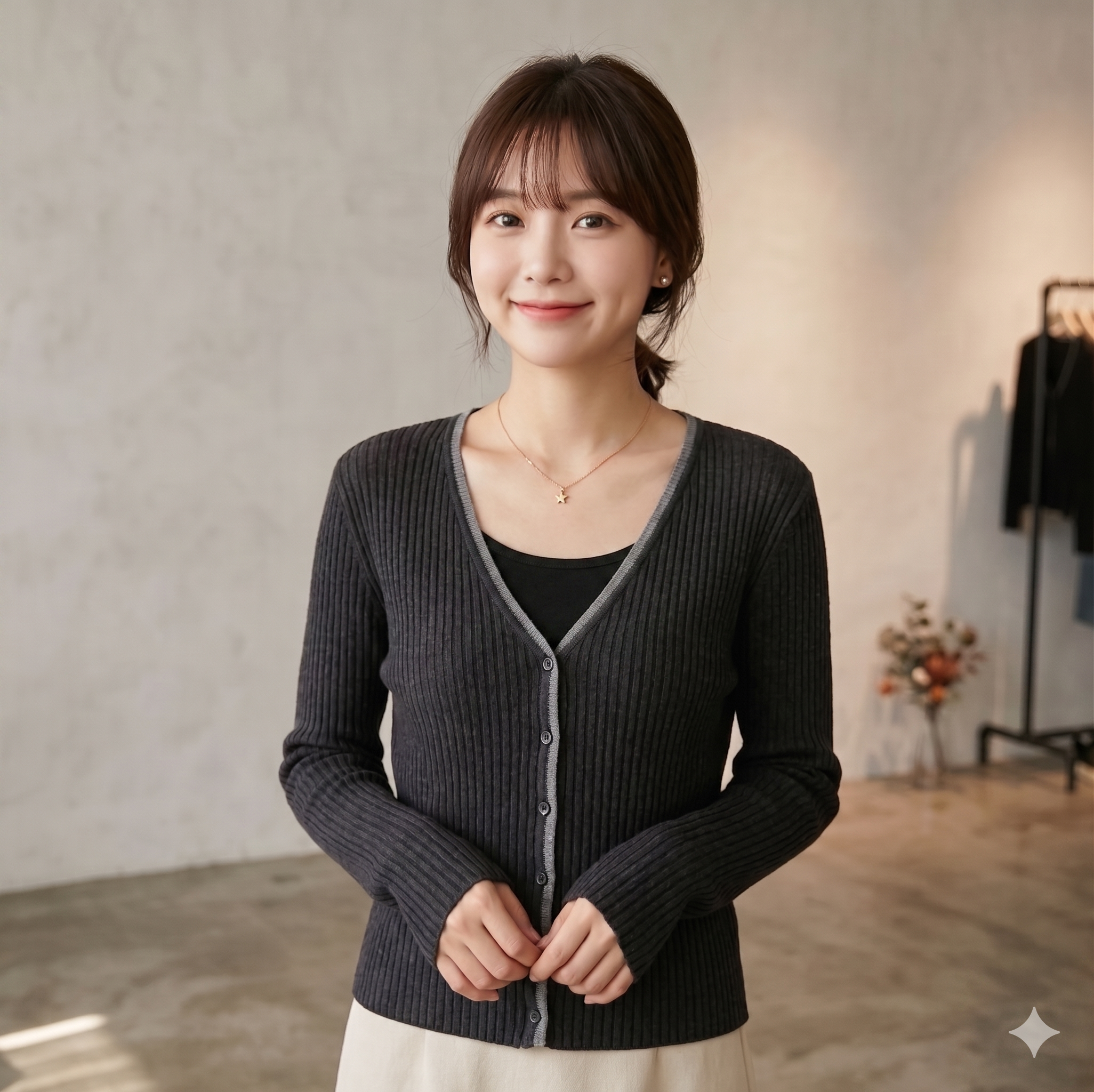 입는 순간 여리핏 린넨 골지 나시 가디건 세트