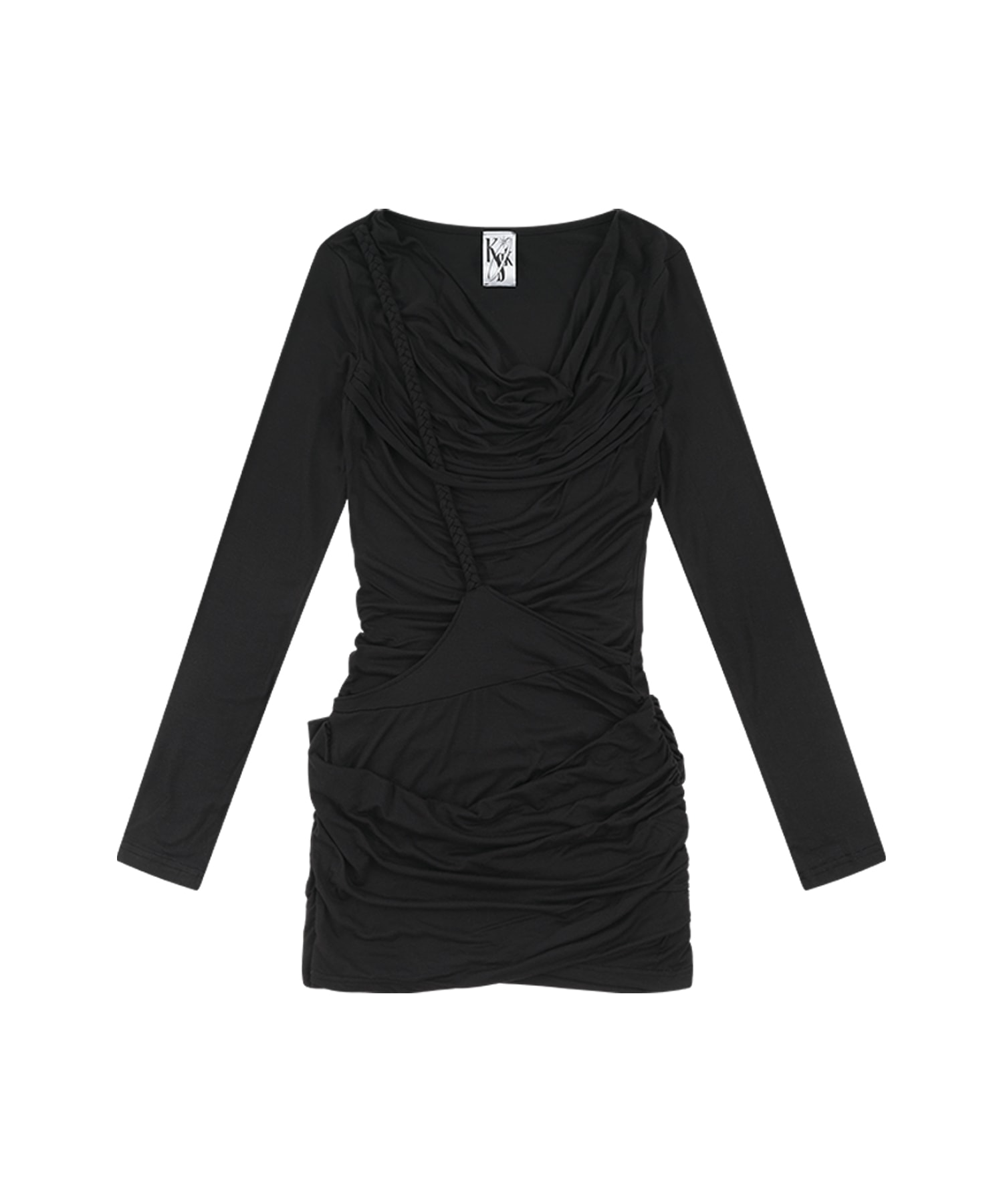 Knot Drop Draped Dress Black