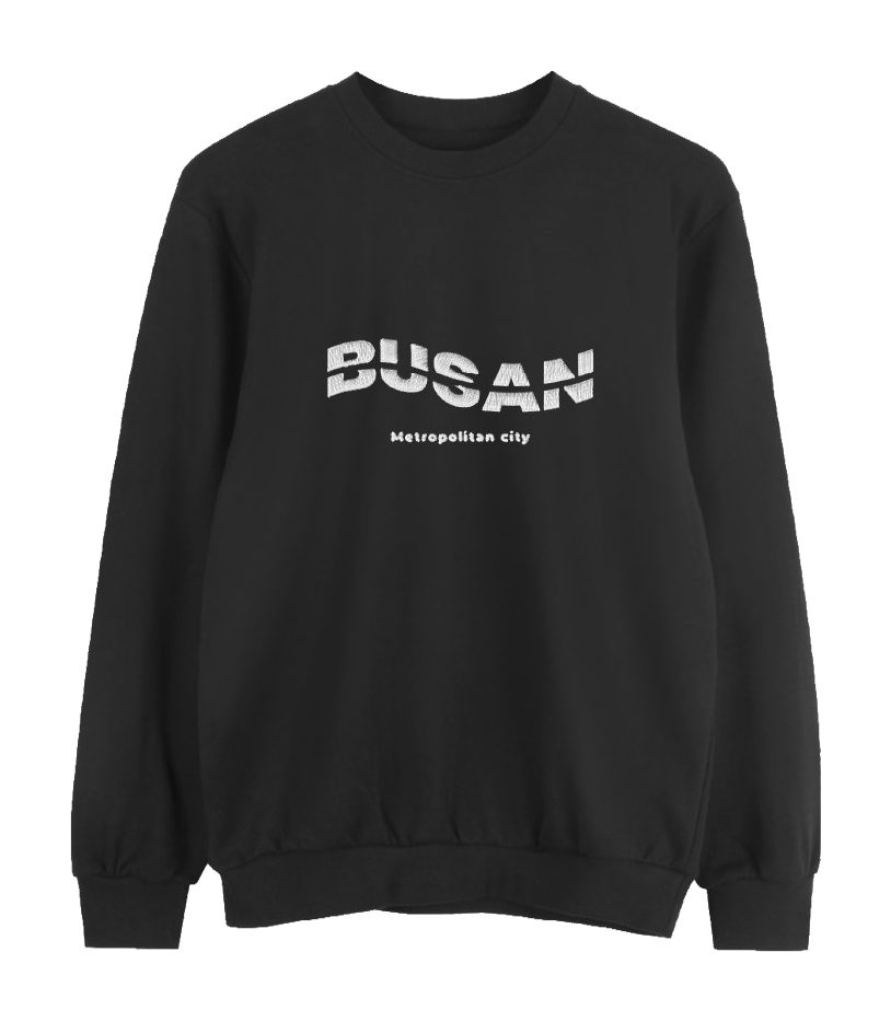 BUSAN 블랙 기모 맨투맨