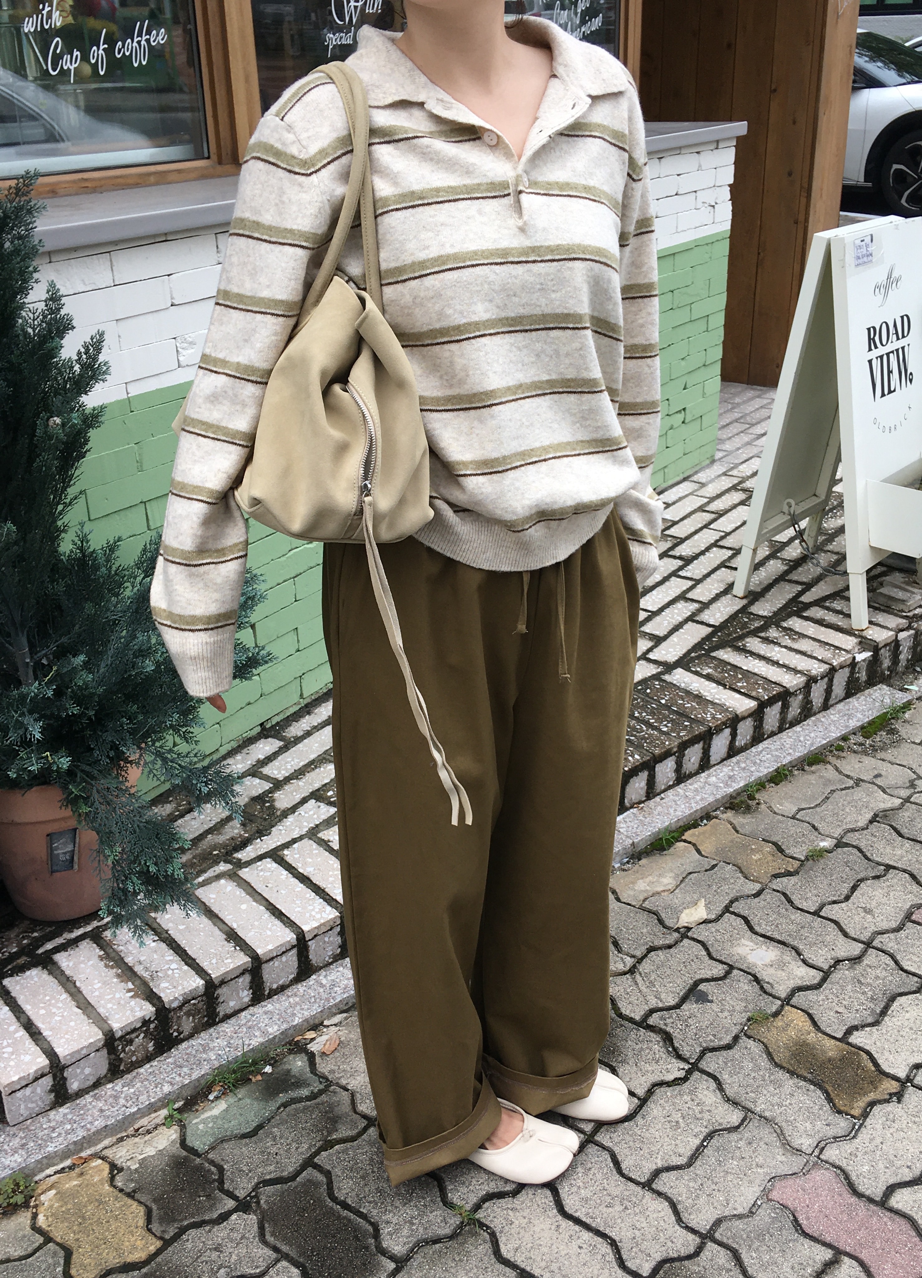 캐디 밴딩 코튼 와이드 데일리 팬츠 (4col) / 베이지