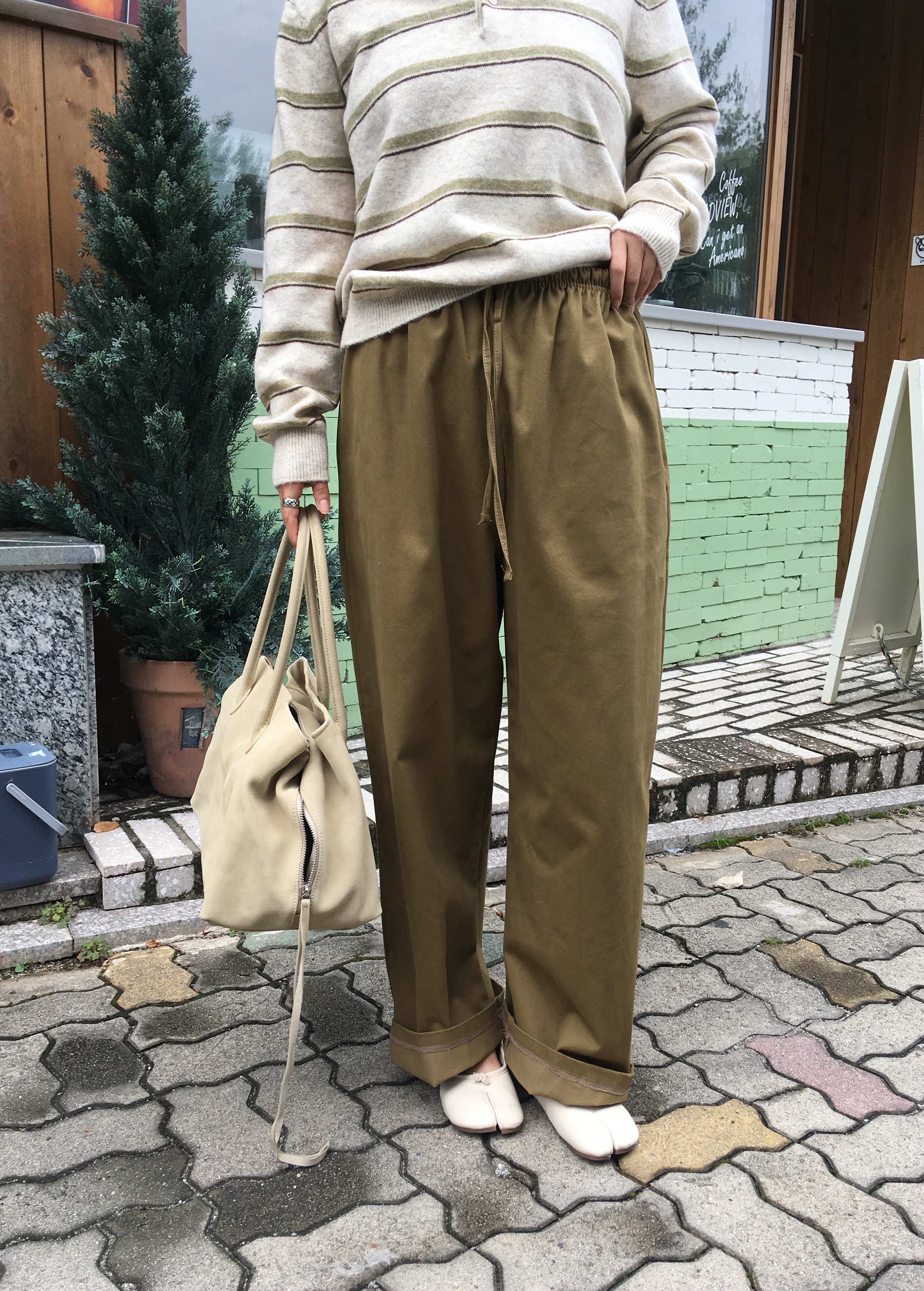 캐디 밴딩 코튼 와이드 데일리 팬츠 (4col) / 베이지