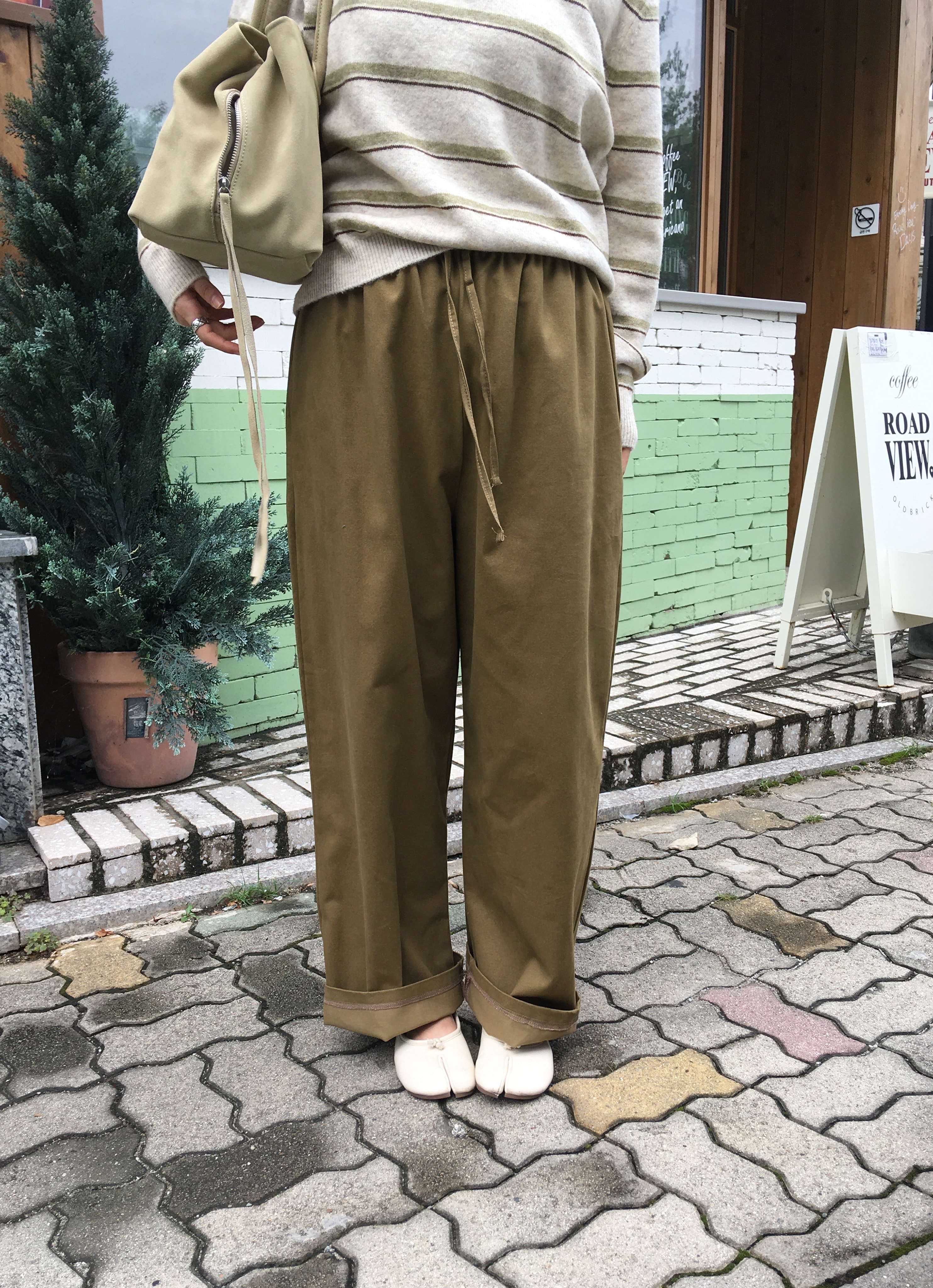 캐디 밴딩 코튼 와이드 데일리 팬츠 (4col) / 베이지