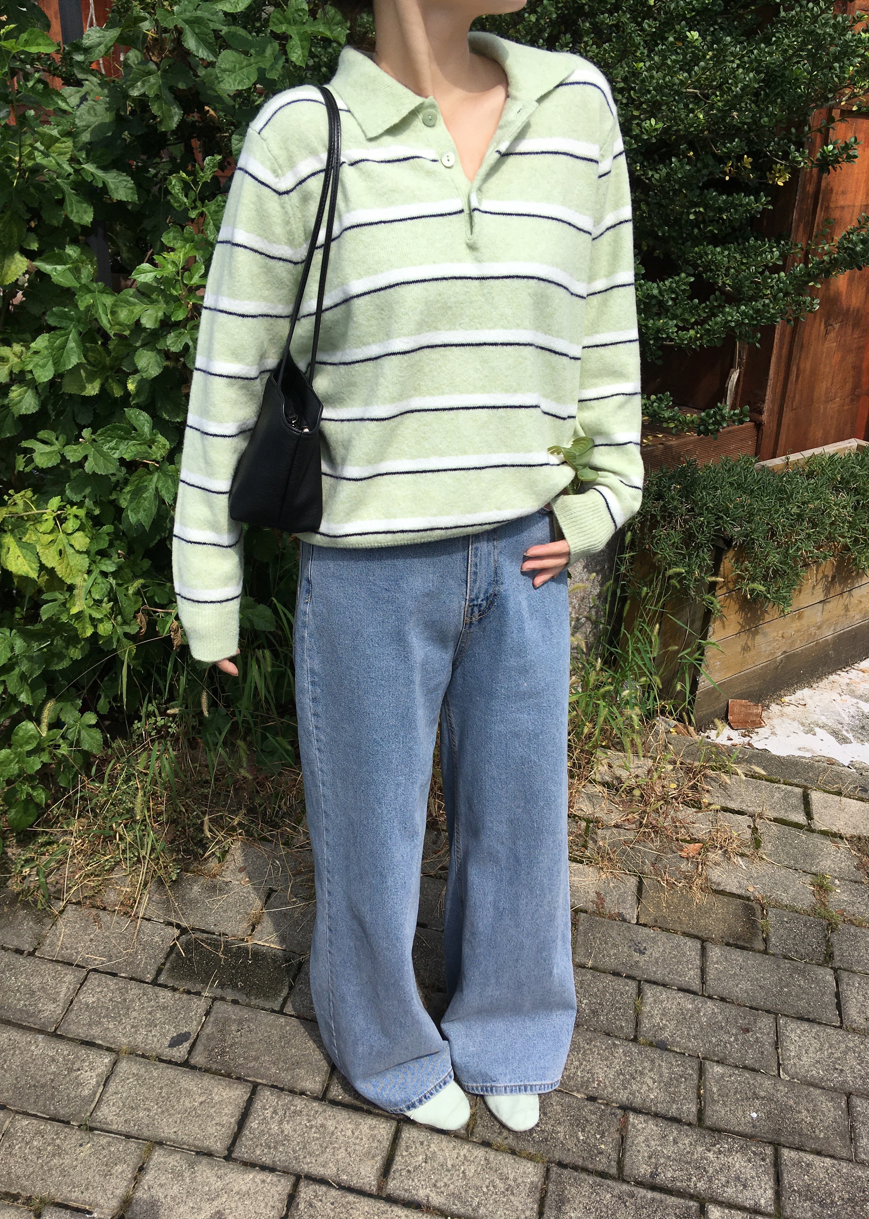 쿠드 와이드 빈티지 워싱 중청 데님 팬츠 (s-m)