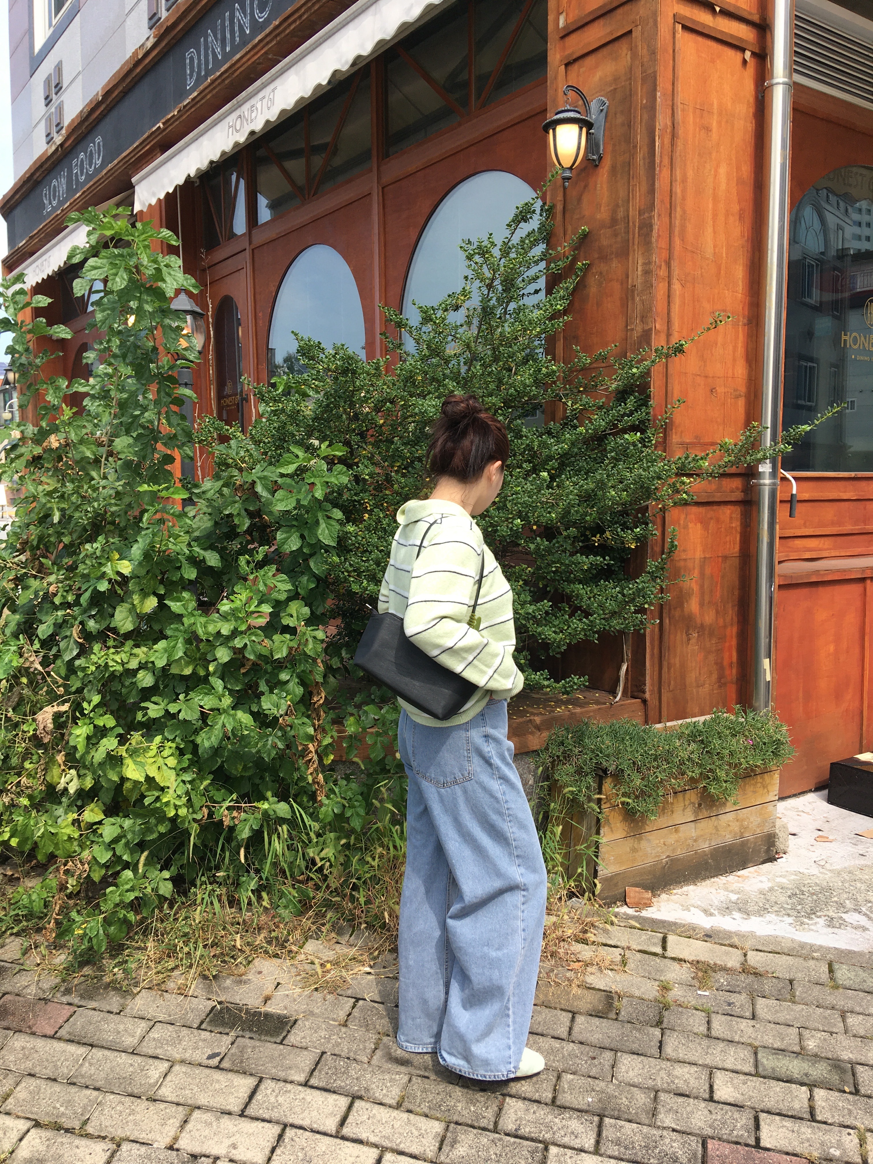 쿠드 와이드 빈티지 워싱 중청 데님 팬츠 (s-m)