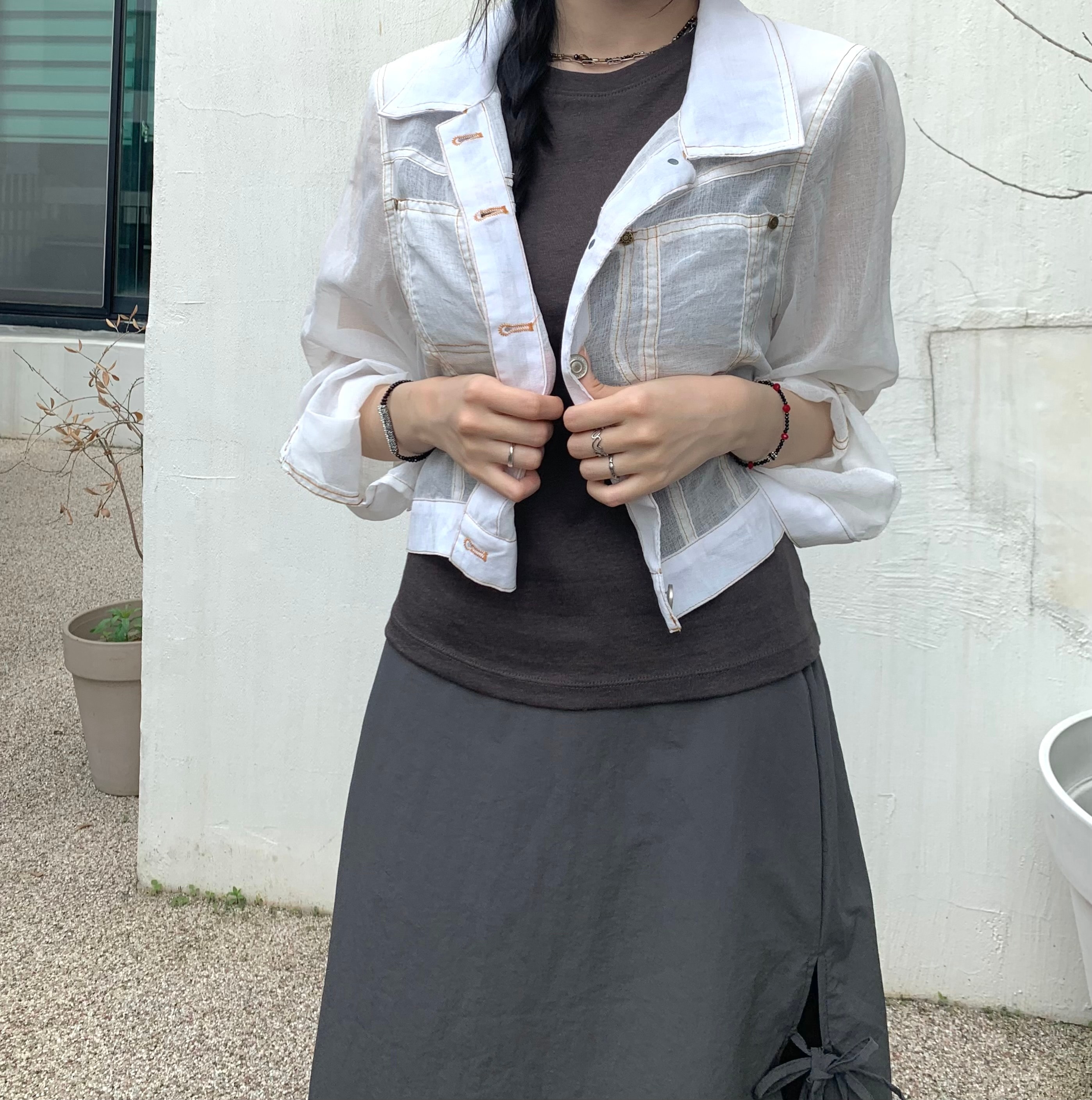 시스루 데님스티치 자켓