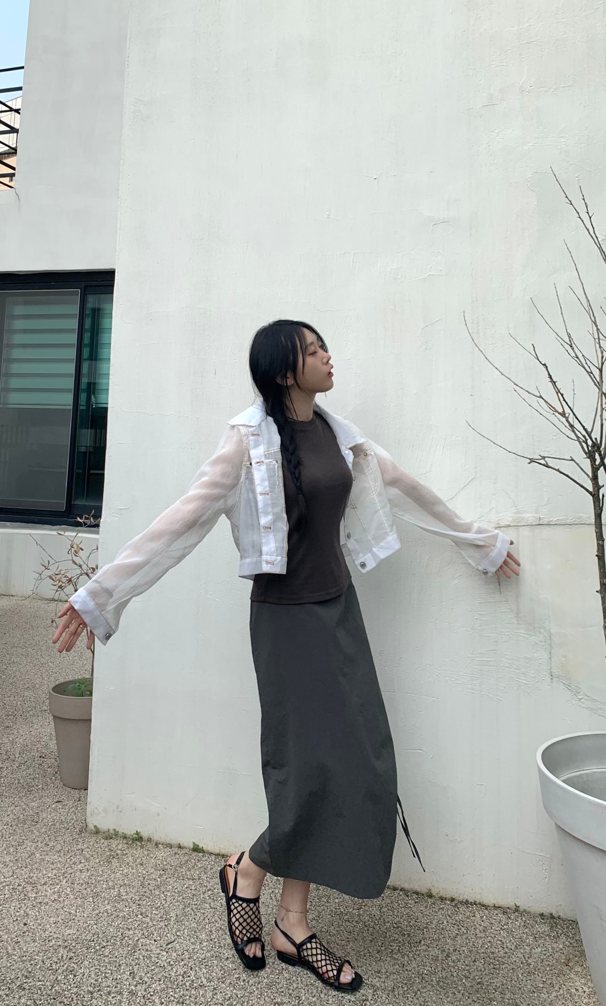시스루 데님스티치 자켓