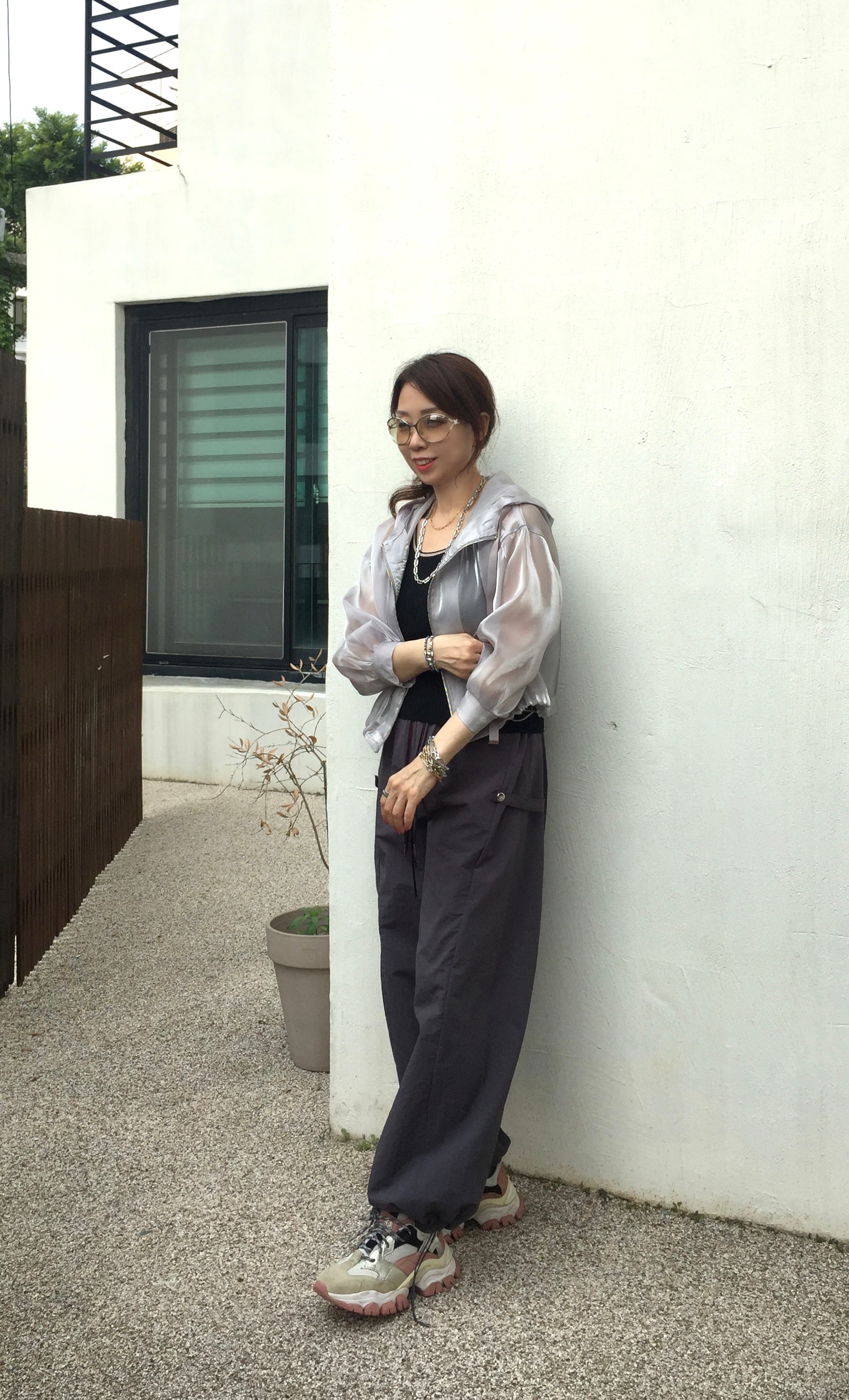 시스루 실버 후드 자켓